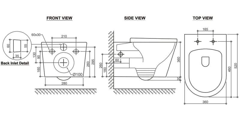 CHOLE Rimless Wall Hung Toilet Suite-Pan Toilets ECT 