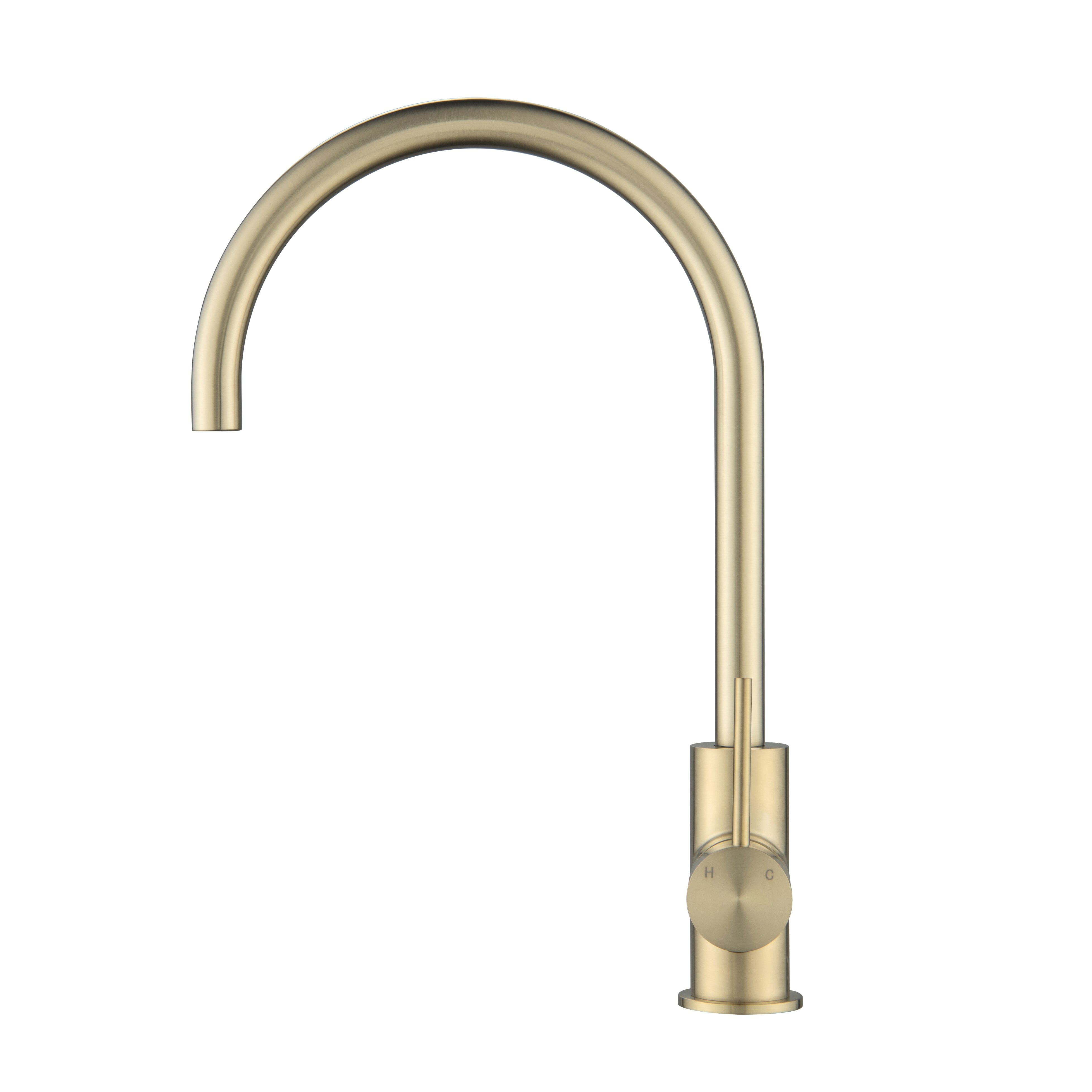 CLIO Gooseneck Kitchen Sink Mixer Tap Brushed Gold Tapware Arova 