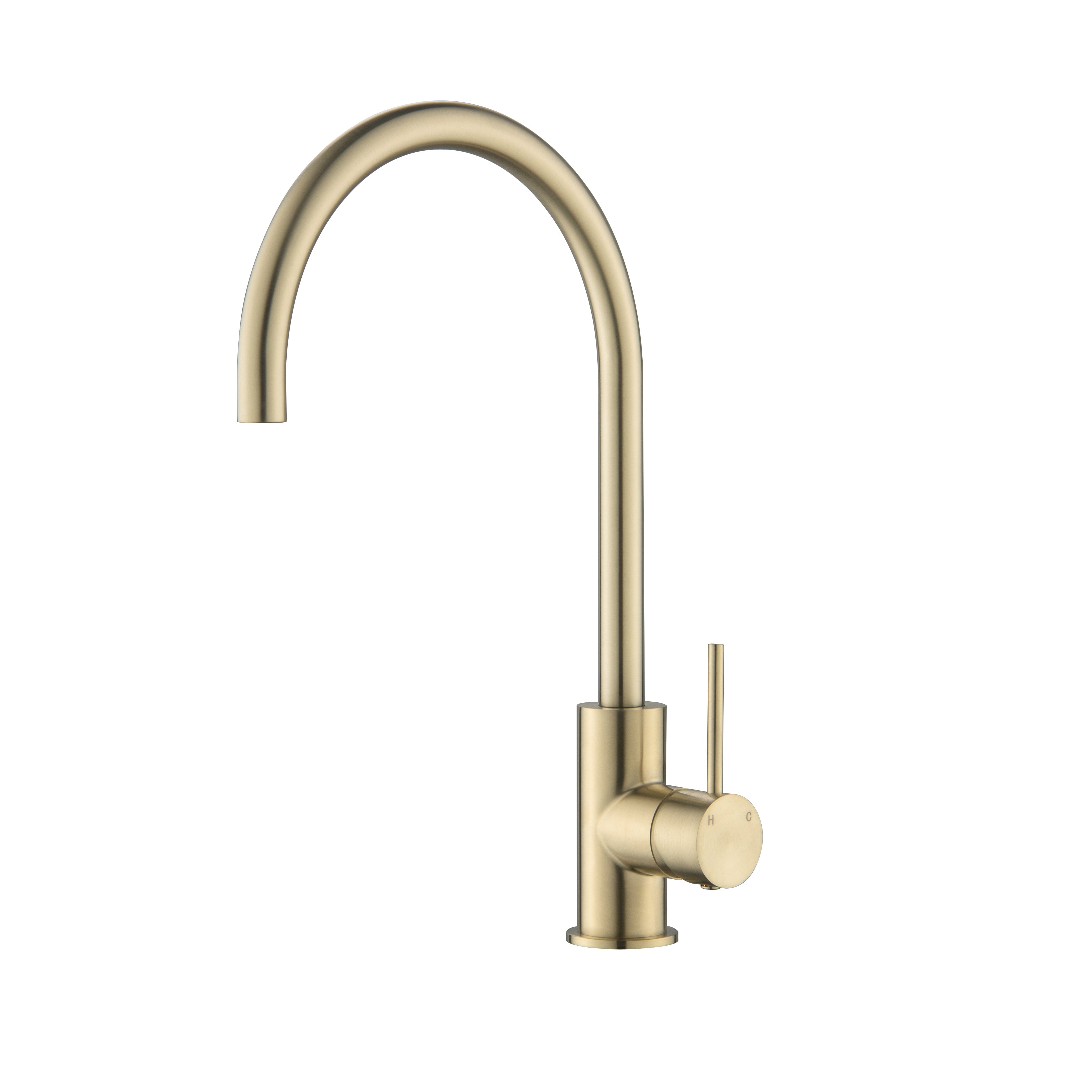 CLIO Gooseneck Kitchen Sink Mixer Tap Brushed Gold Tapware Arova 