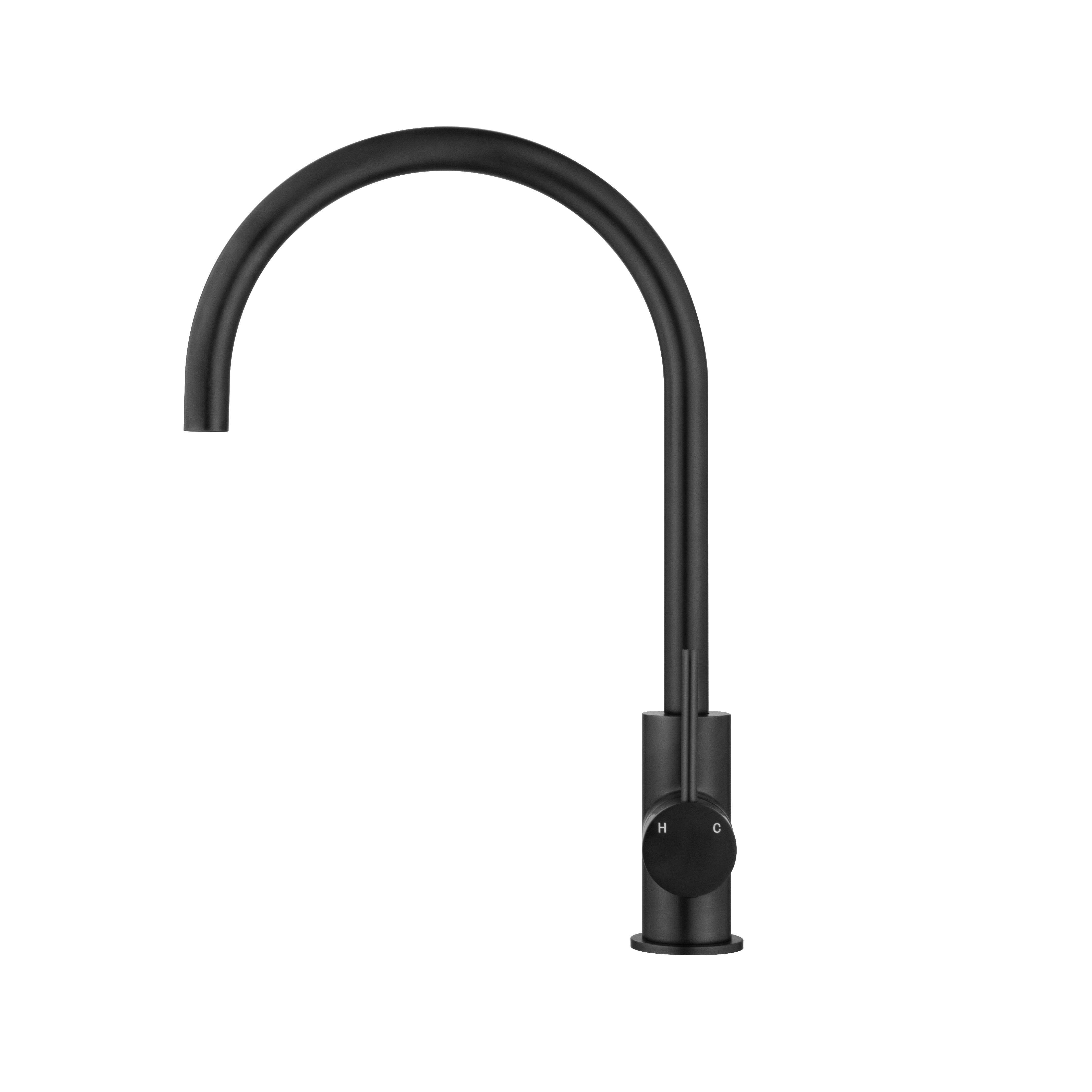 CLIO Gooseneck Kitchen Sink Mixer Tap Matte Black Tapware Arova 