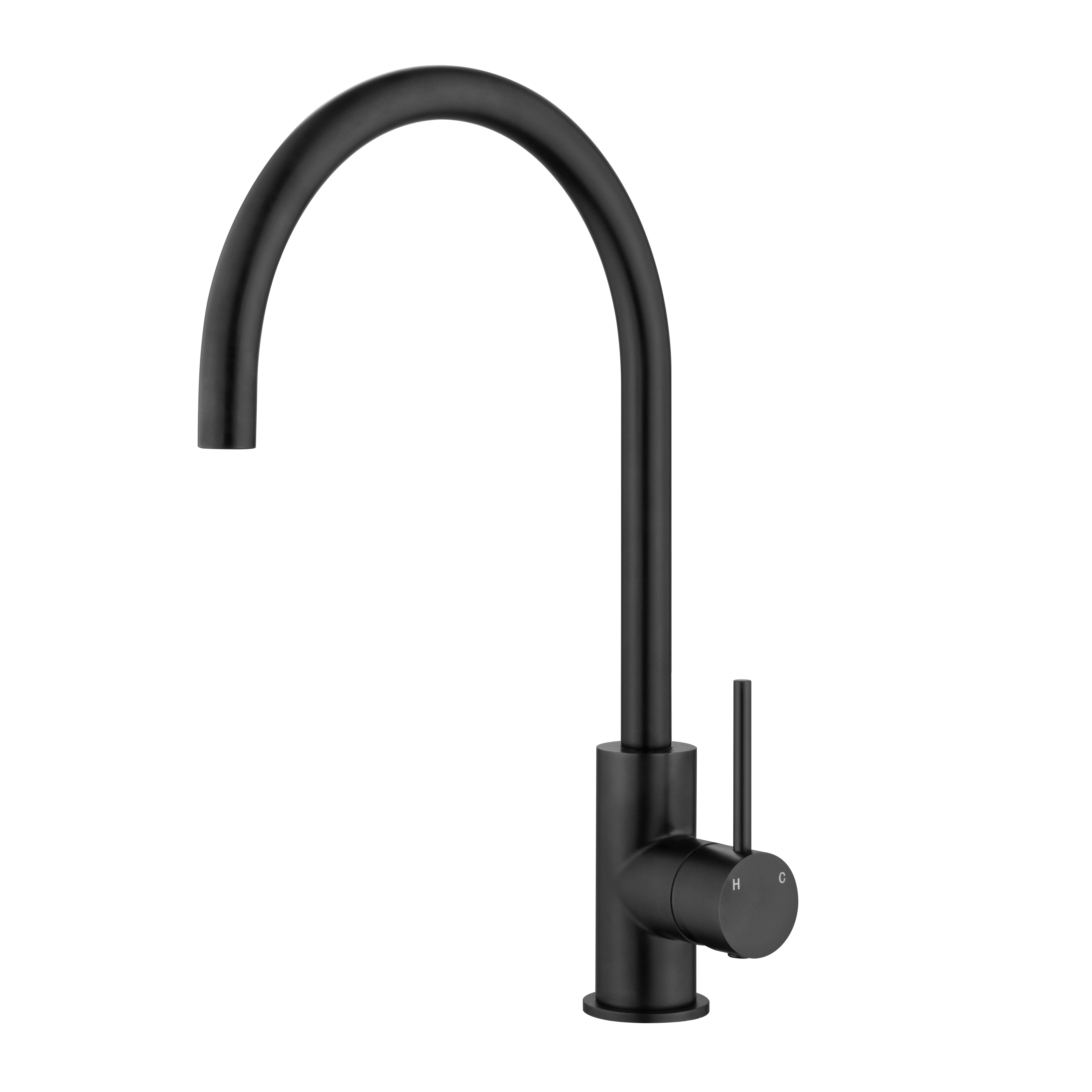 CLIO Gooseneck Kitchen Sink Mixer Tap Matte Black Tapware Arova 