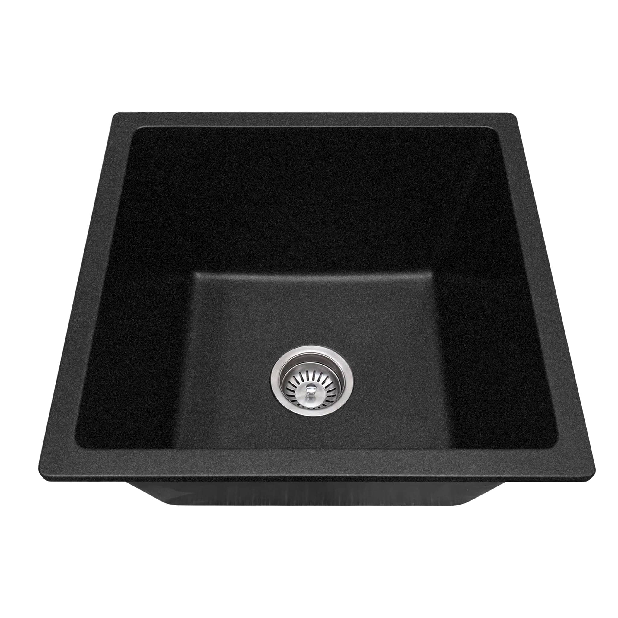 CLIO Jet Black Granite 460mm Square Kitchen Sink Single Bowl Sinks Arova 