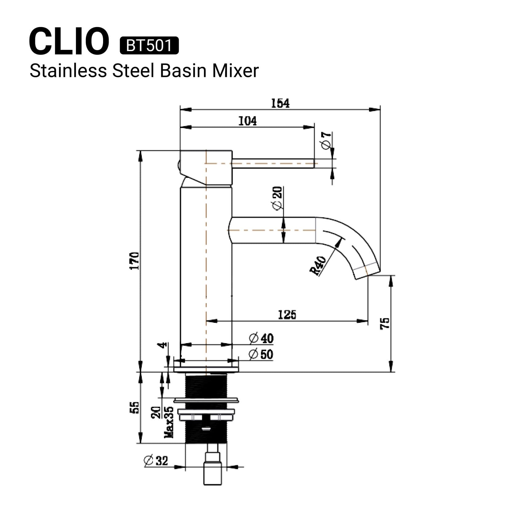 CLIO Round Basin Mixer Chrome Tapware Arova 