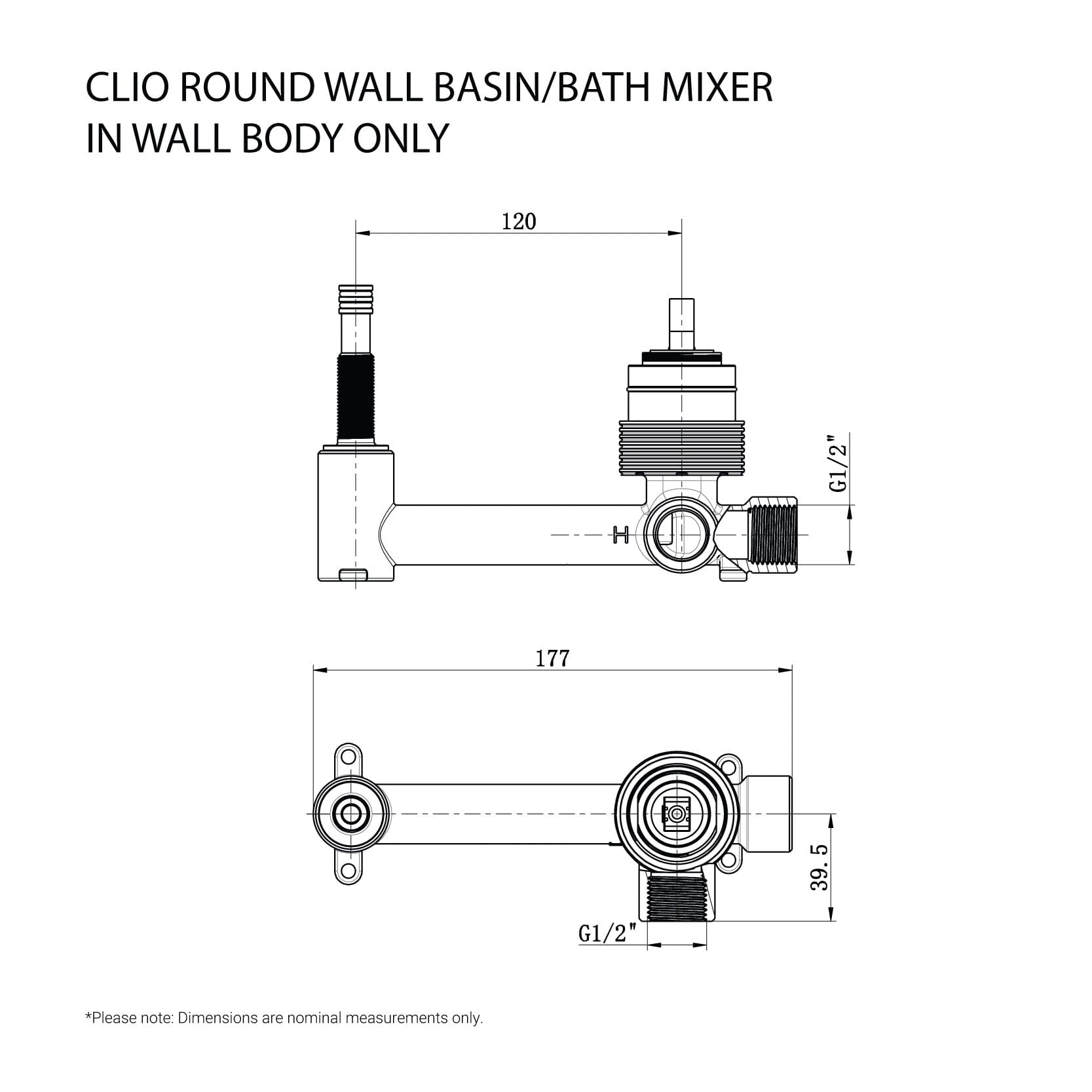 CLIO Round Wall Basin/Bath Mixer - In Wall Body Only Tapware Arova 