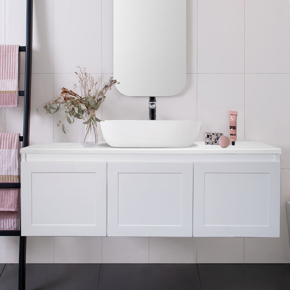 CLOVER 120cm Wall Hung Bathroom Vanity Vanities & Mirrors Arova BLISS Speckled Stone Top CB1201N-Square Gloss White Basin 