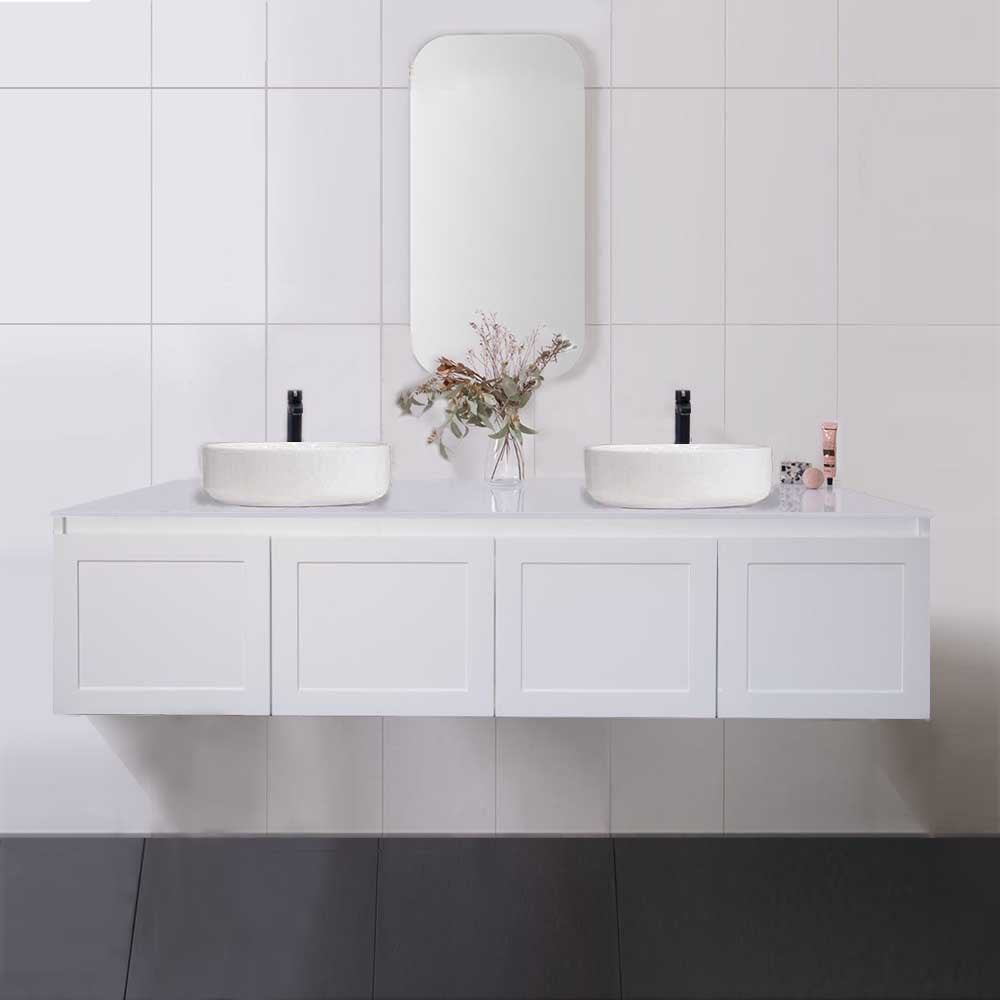 CLOVER 180cm Wall Hung Bathroom Vanity Vanities & Mirrors Arova BLISS Speckled Stone Top 2XCB1108N-Round Gloss White Basin 