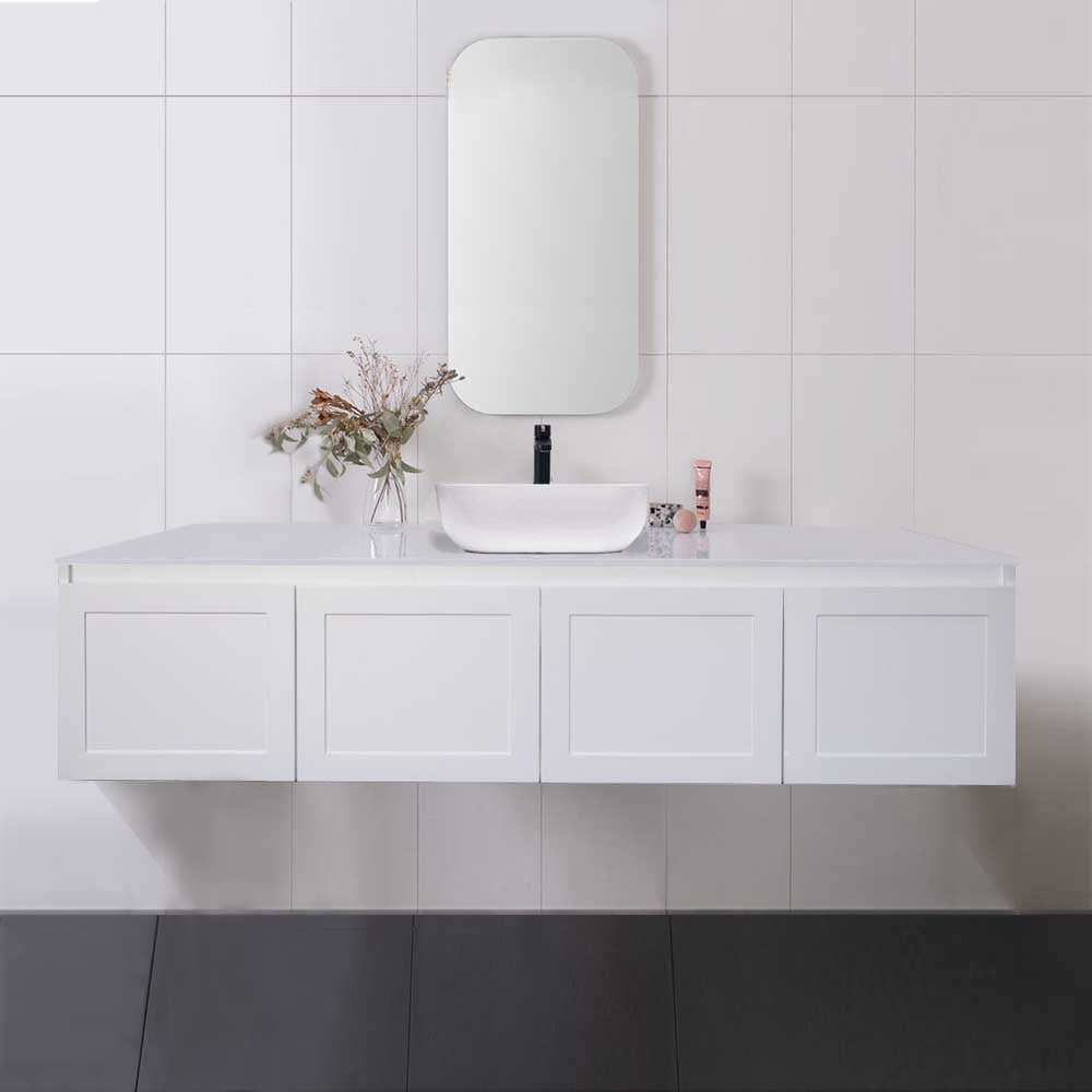 CLOVER 180cm Wall Hung Bathroom Vanity Vanities & Mirrors Arova BLISS Speckled Stone Top CB1201N-Square Gloss White Basin 