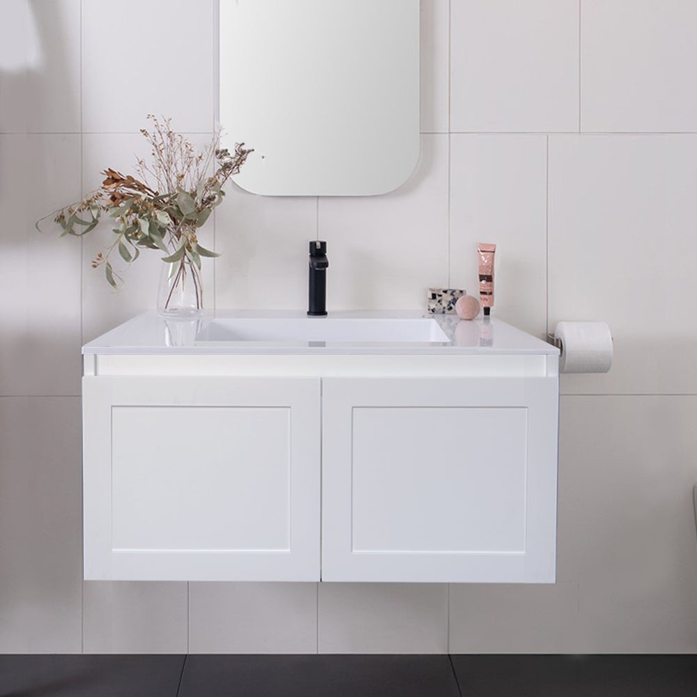 CLOVER 75cm Wall Hung Bathroom Vanity Vanities & Mirrors Arova Ceramic Top with Integrated Basin - 