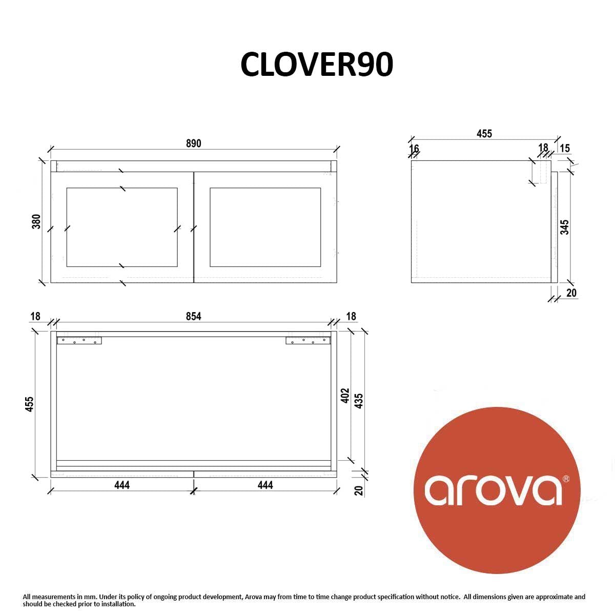 CLOVER 90cm Wall Hung Bathroom Vanity Vanities & Mirrors Arova 