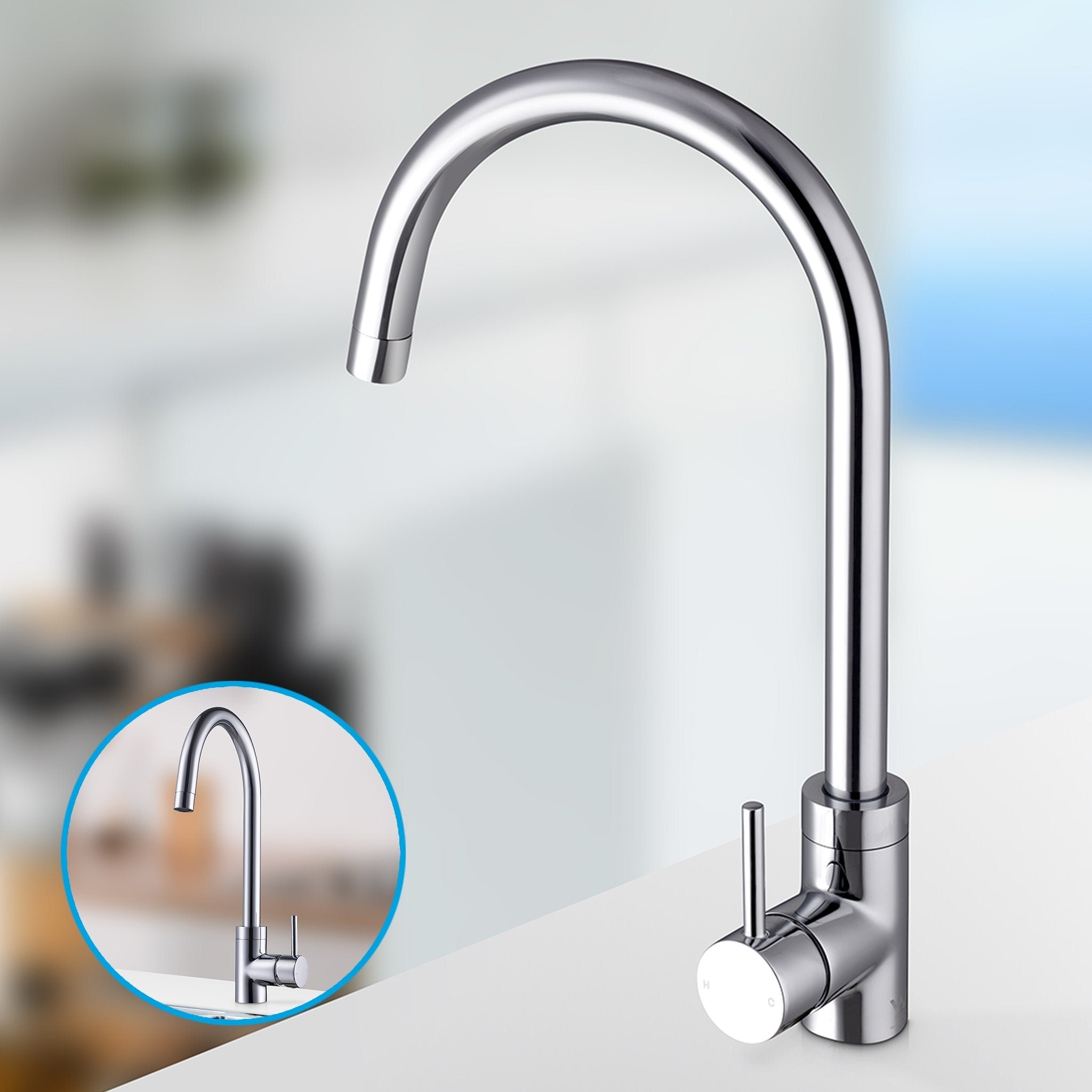 COMO Gooseneck Kitchen Mixer Chrome Tapware Arova 