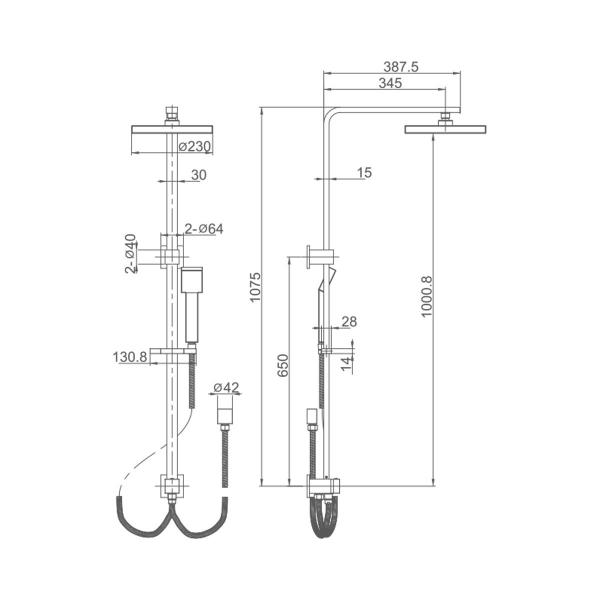 Cube brass shower head on rail with hand spray - TP1500 Showers ECT 