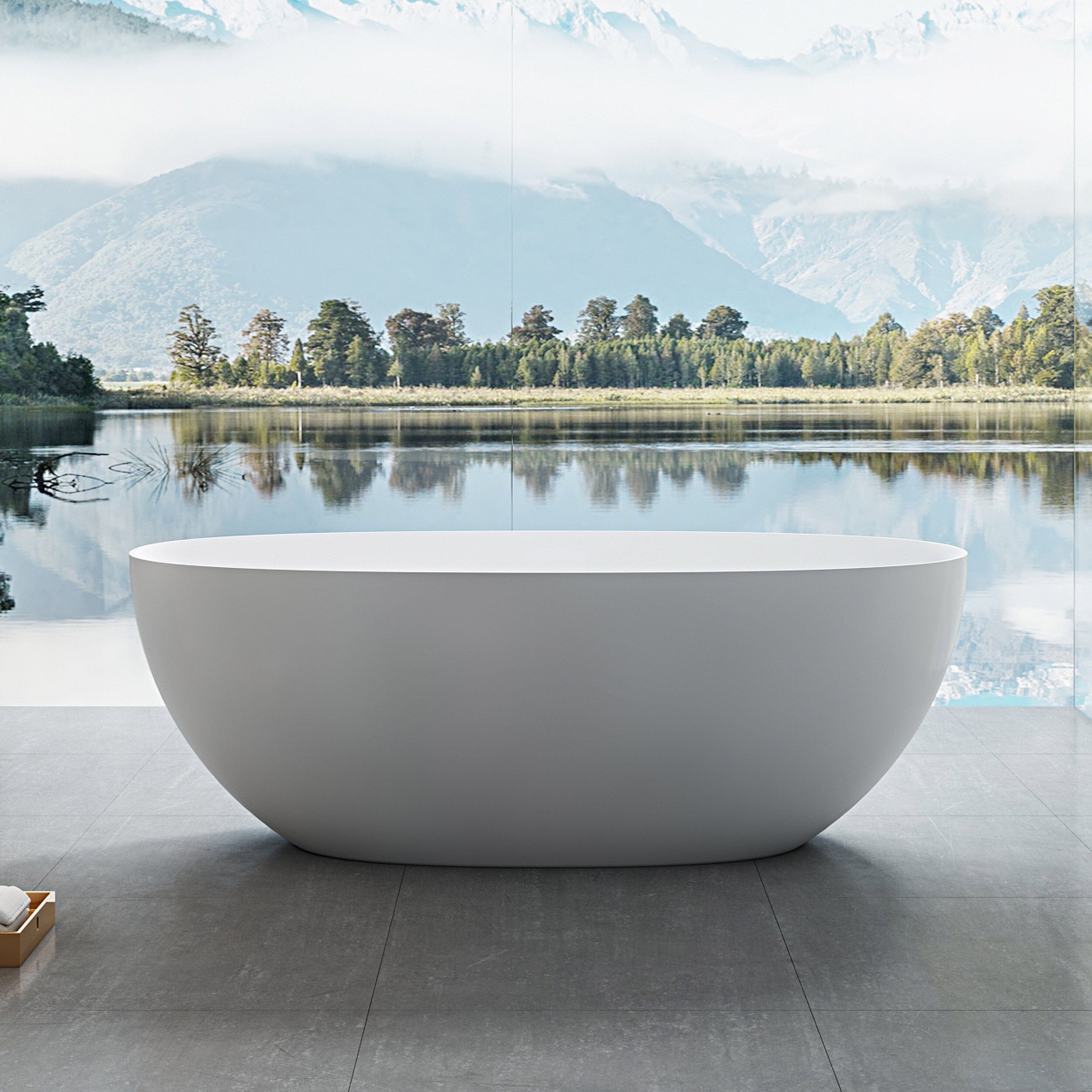 DAWN 1700mm Stone Oval Free Standing Bathtub Matte White Baths AROVA 