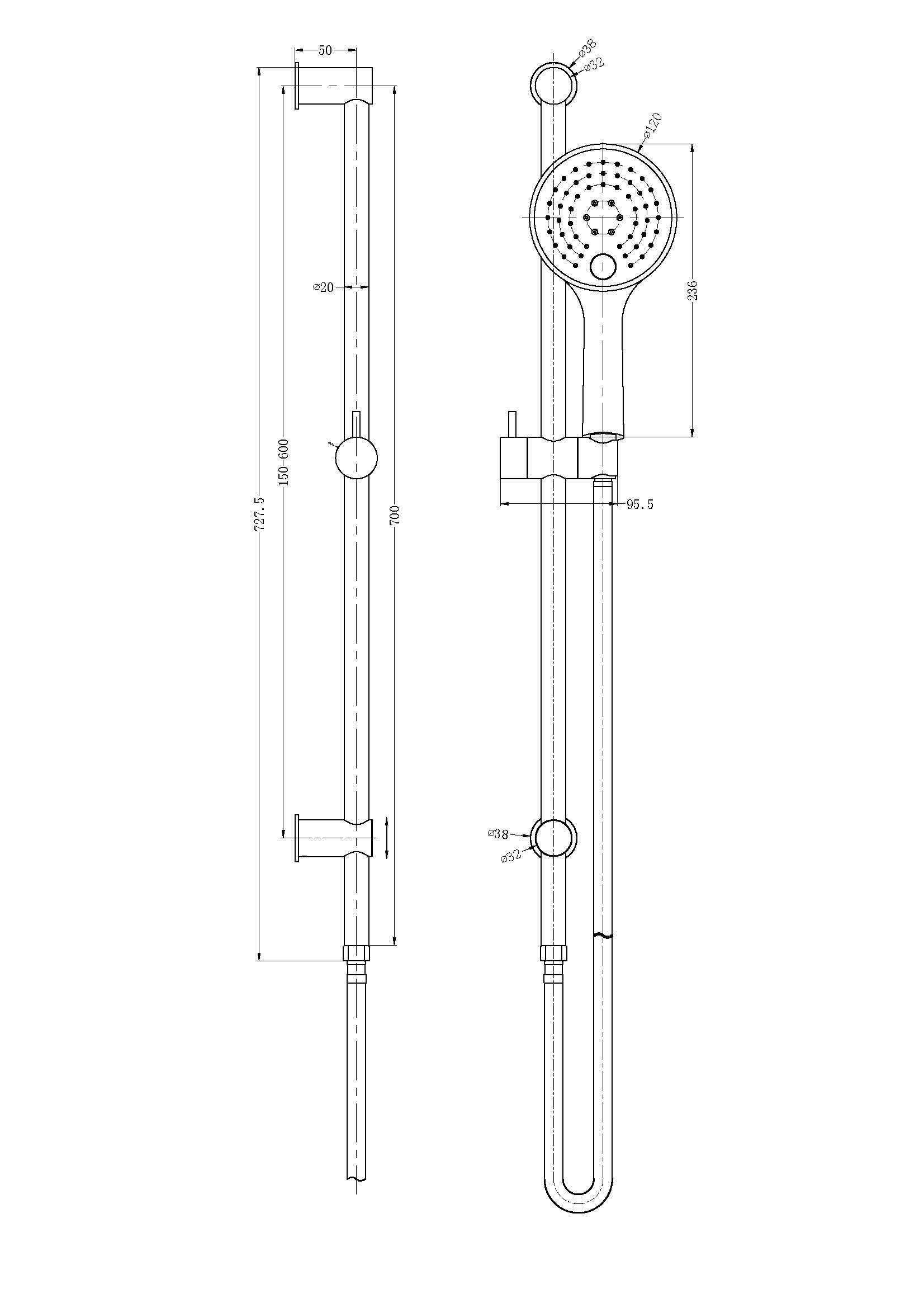 Dolce 3 Function Rail Shower Brushed Gold YSW314-BG Showers Nero 