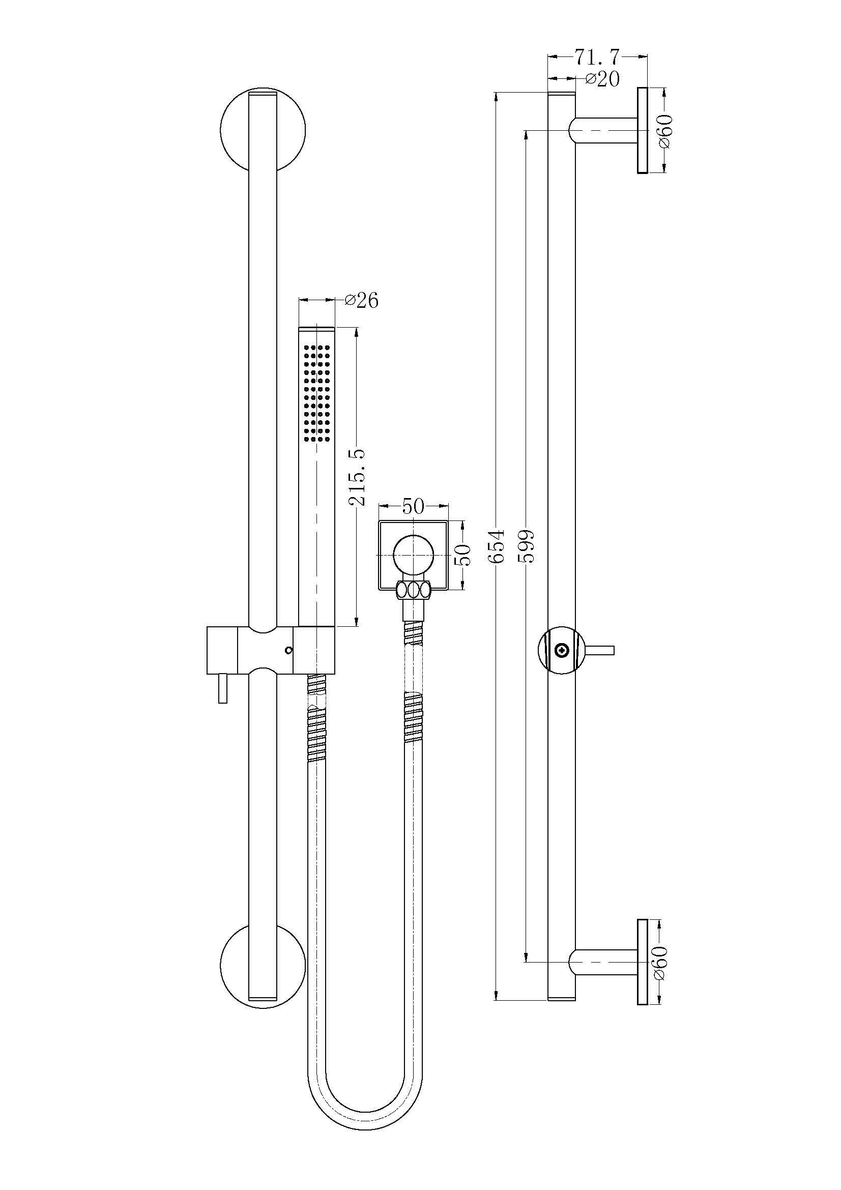 Dolce Shower Rail with Slim Hand Shower YSW311-CH Showers Nero 