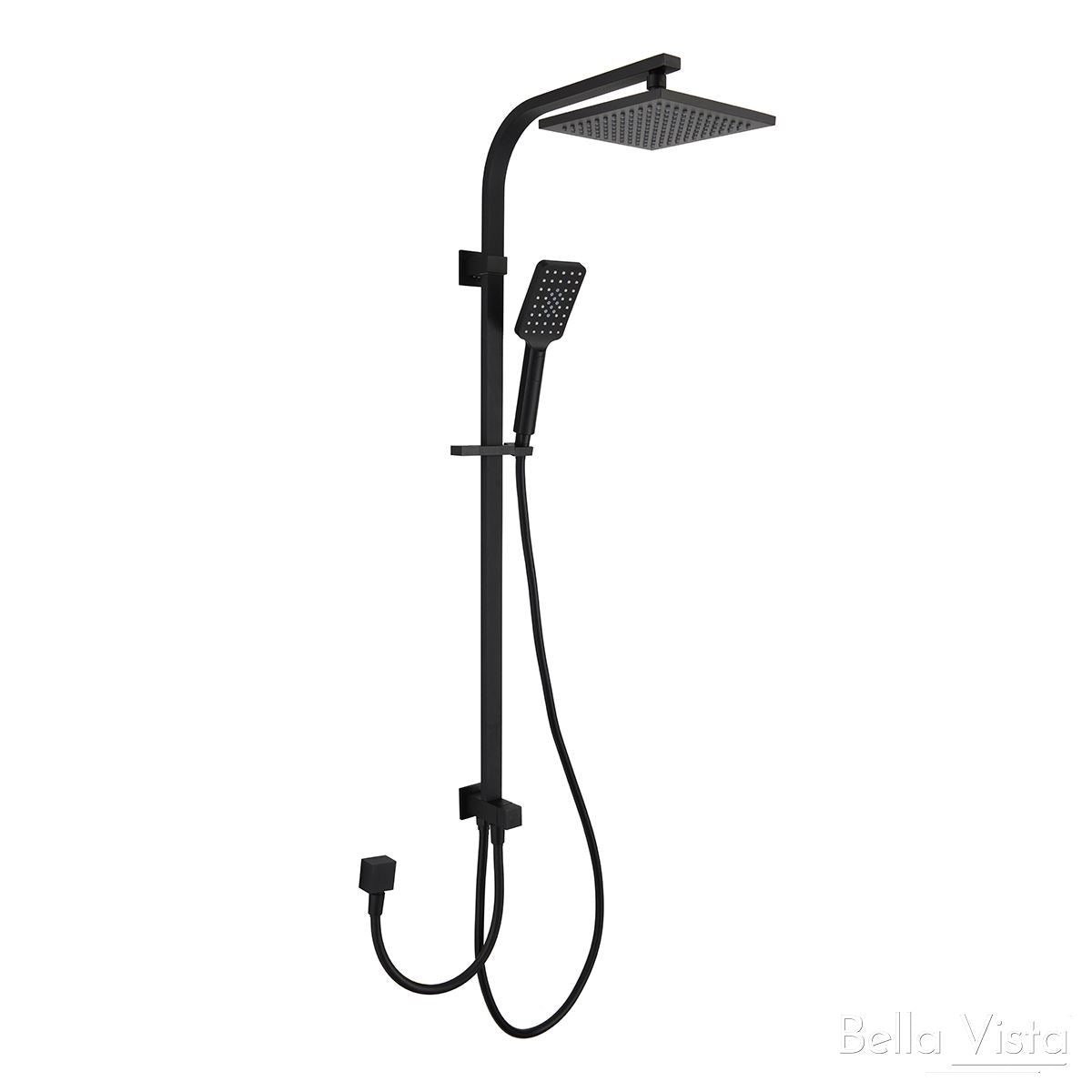 Dual Shower Rail with Rain Fall Head - Square Matte Black showers Bella Vista 