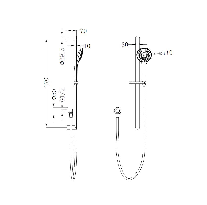 ECCO/Bianca Shower Rail with Air Shower Brushed Nickel Showers Nero 