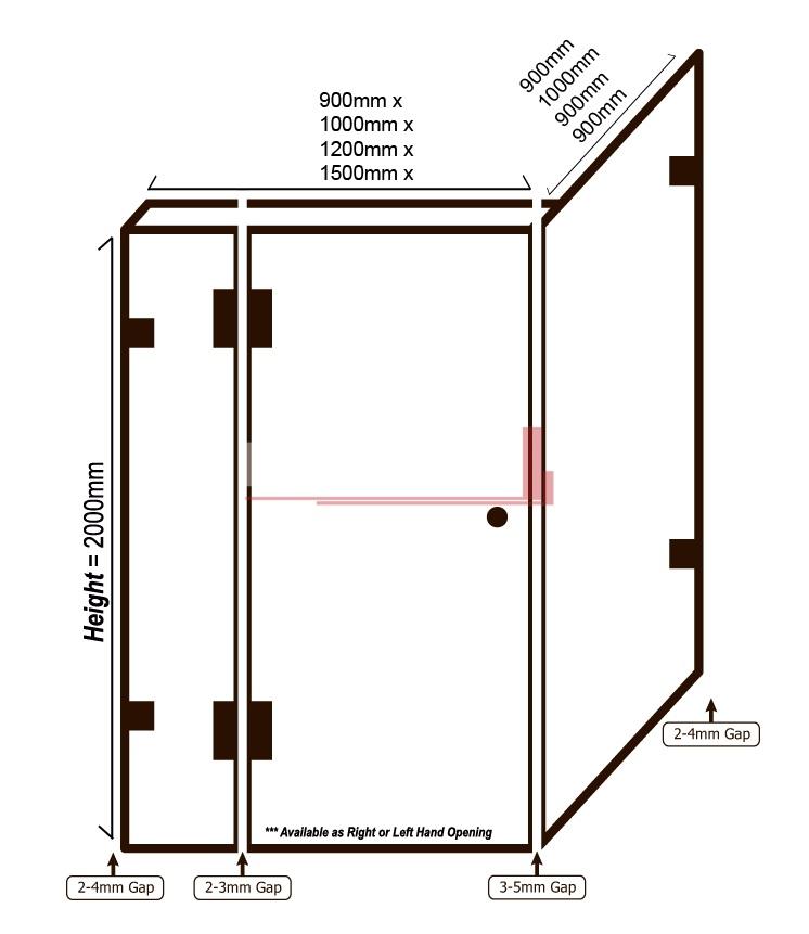 Fully Frameless Shower Screen 1200 x 900mm Chrome or Black Showers Bella Vista 