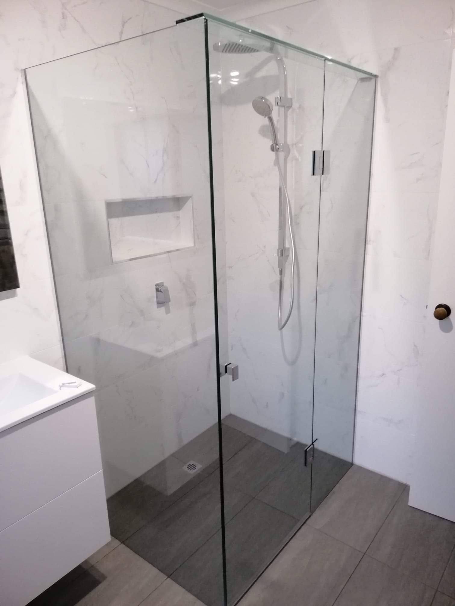 Fully Frameless Shower Screen 1200 x 900mm Chrome or Black Showers Bella Vista Chrome Hardware 