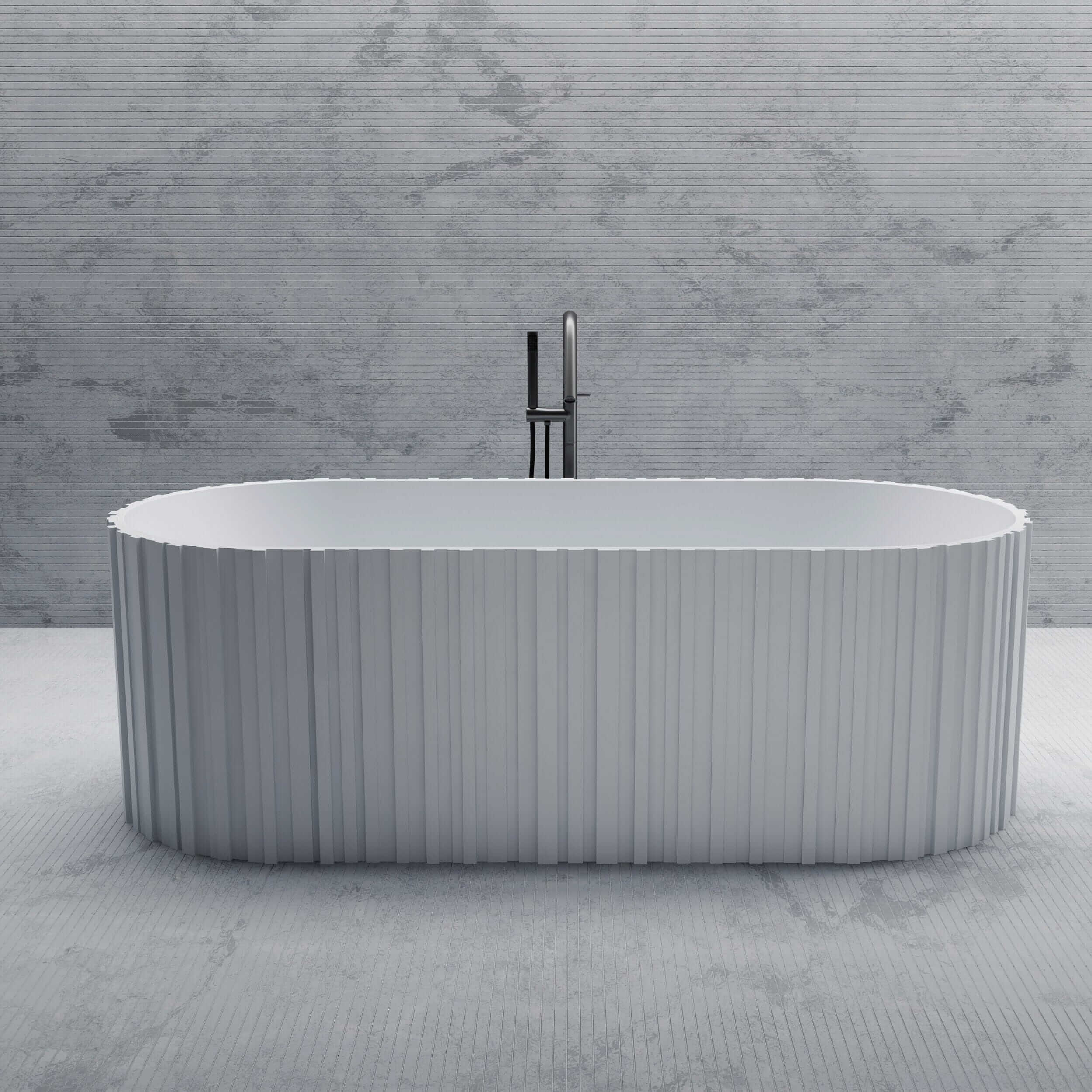 GABY 1700mm Stone Solid Surface Fluted Oval Freestanding Bathtub Matte White Baths AROVA 