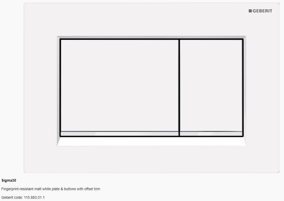 Geberit Sigma 30 Dual Flush Button & Plate - Tone in Tone / A touch of fun Toilets Geberit Fingerprint-resistant matt white plate & buttons with offset trim 
