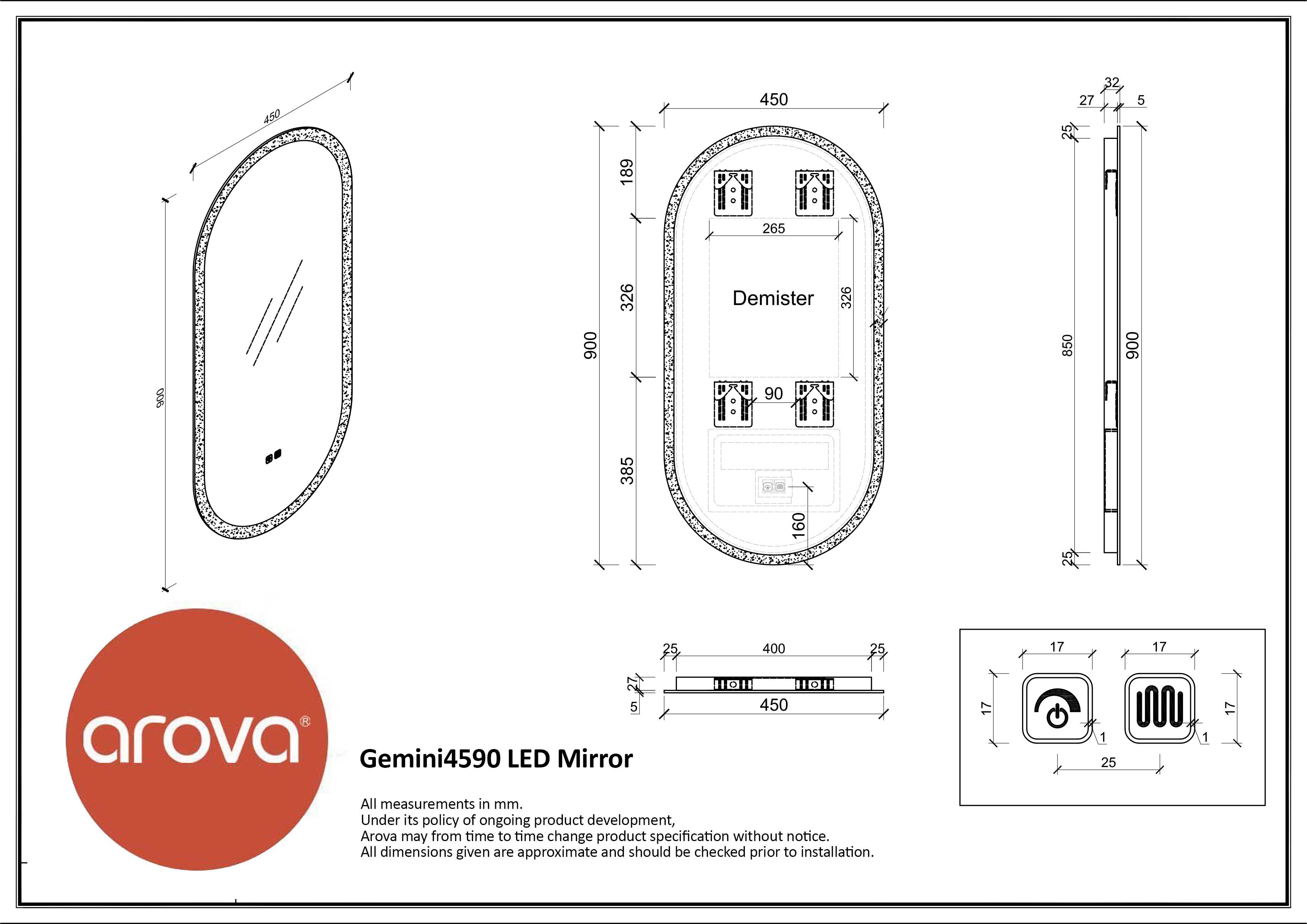 Gemini Oval Backlit LED Bathroom Mirror 90cm x 45cm Vanities & Mirrors Arova 