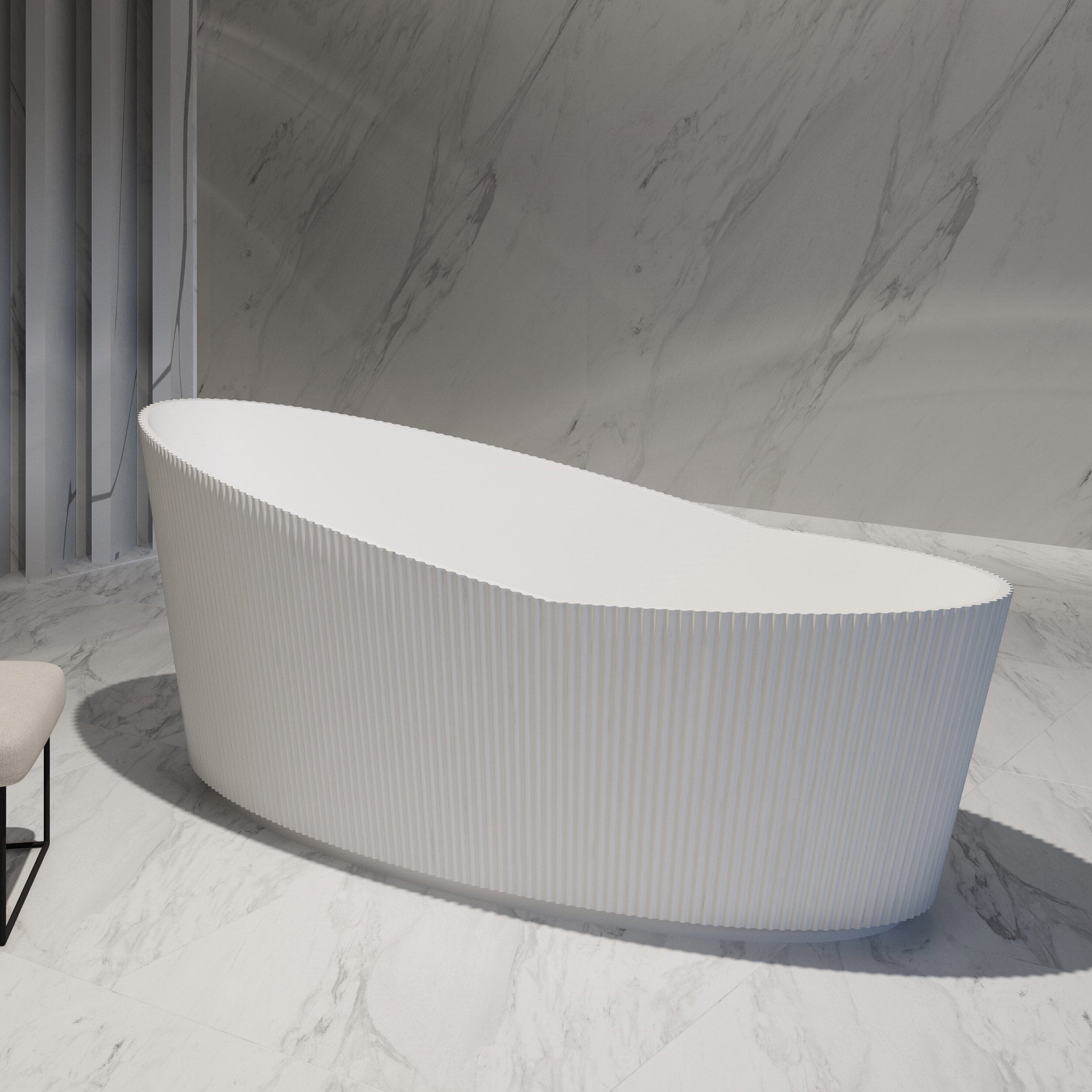 Helena 1800mm V-Groove Fluted Large Free Standing Bathtub Matte White Baths AROVA 