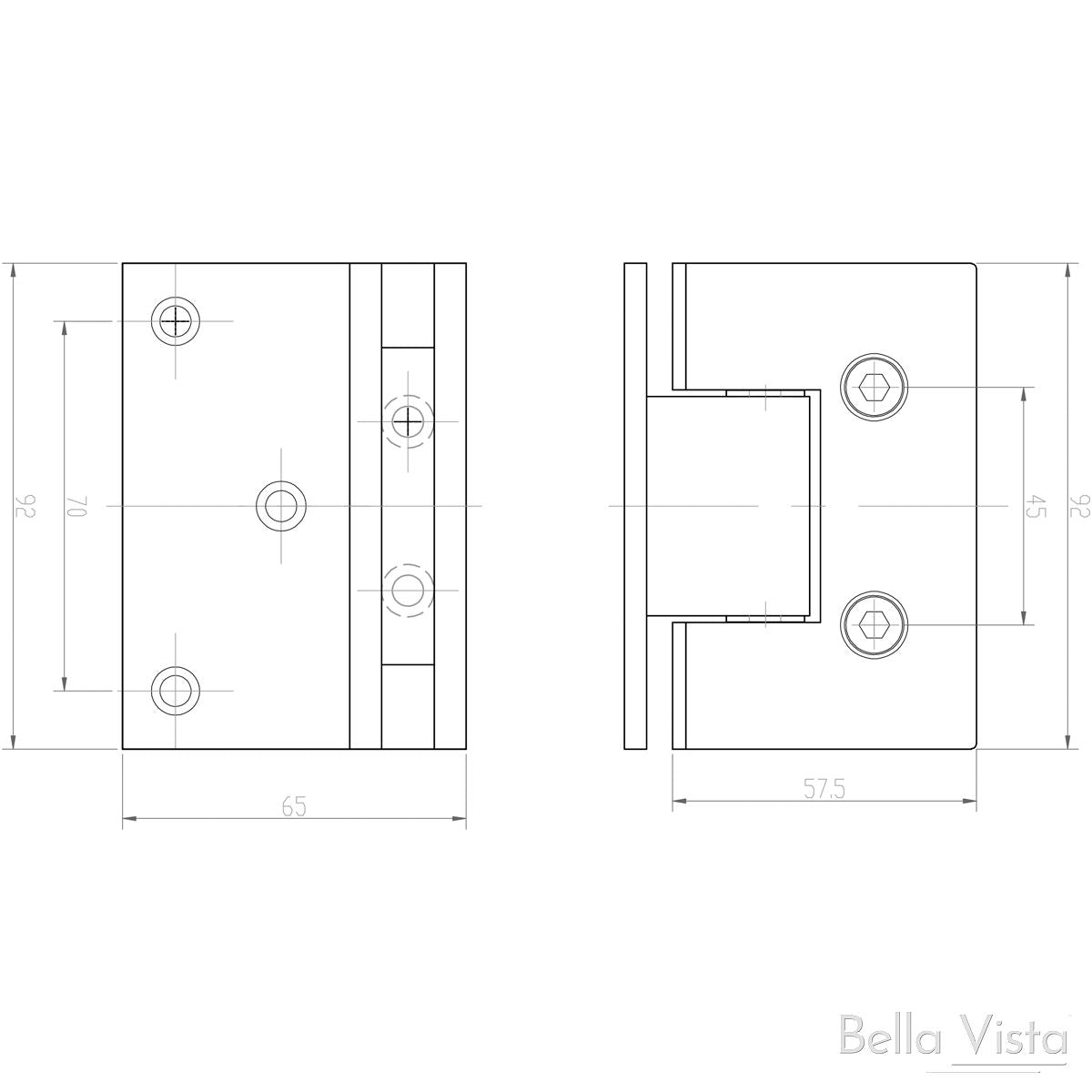 Hinge - 90 degree Wall to Glass Showers Bella Vista 