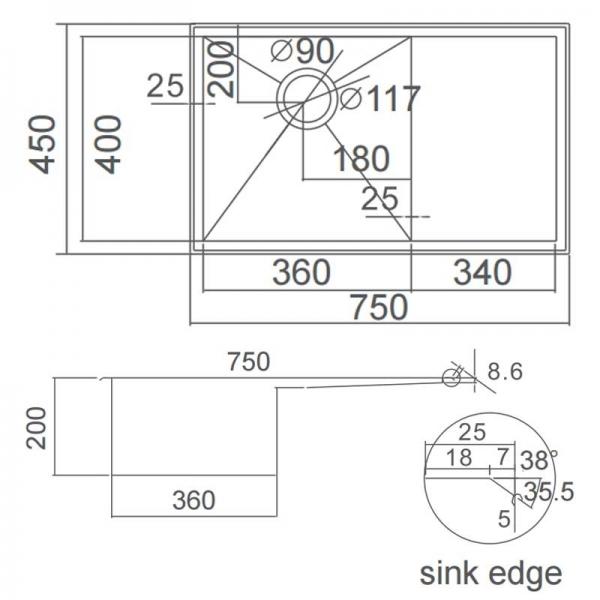 Impact Counter Top Sink C/W Basket Waste Sinks ECT 