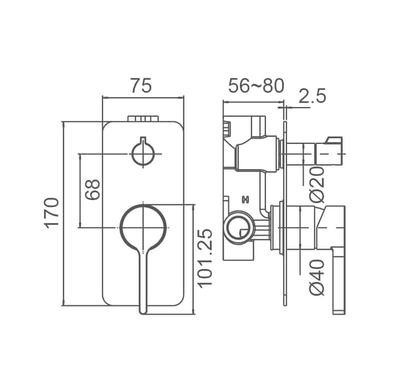 KENZO Shower Mixer with Diverter in Brushed Nickel Tapware ECT 