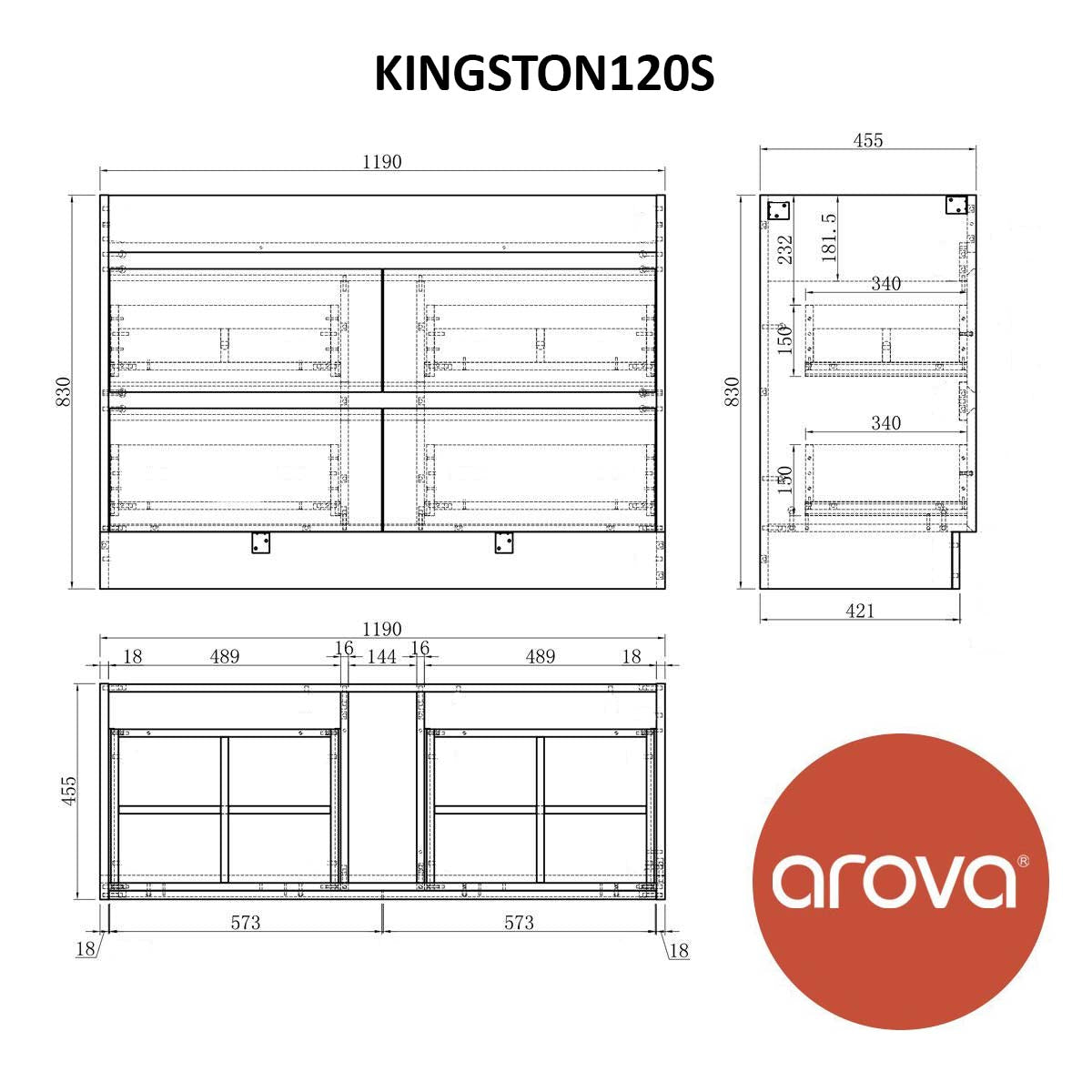 Kingston 120cm Bathroom Vanity Centre Bowl Vanities & Mirrors Arova 