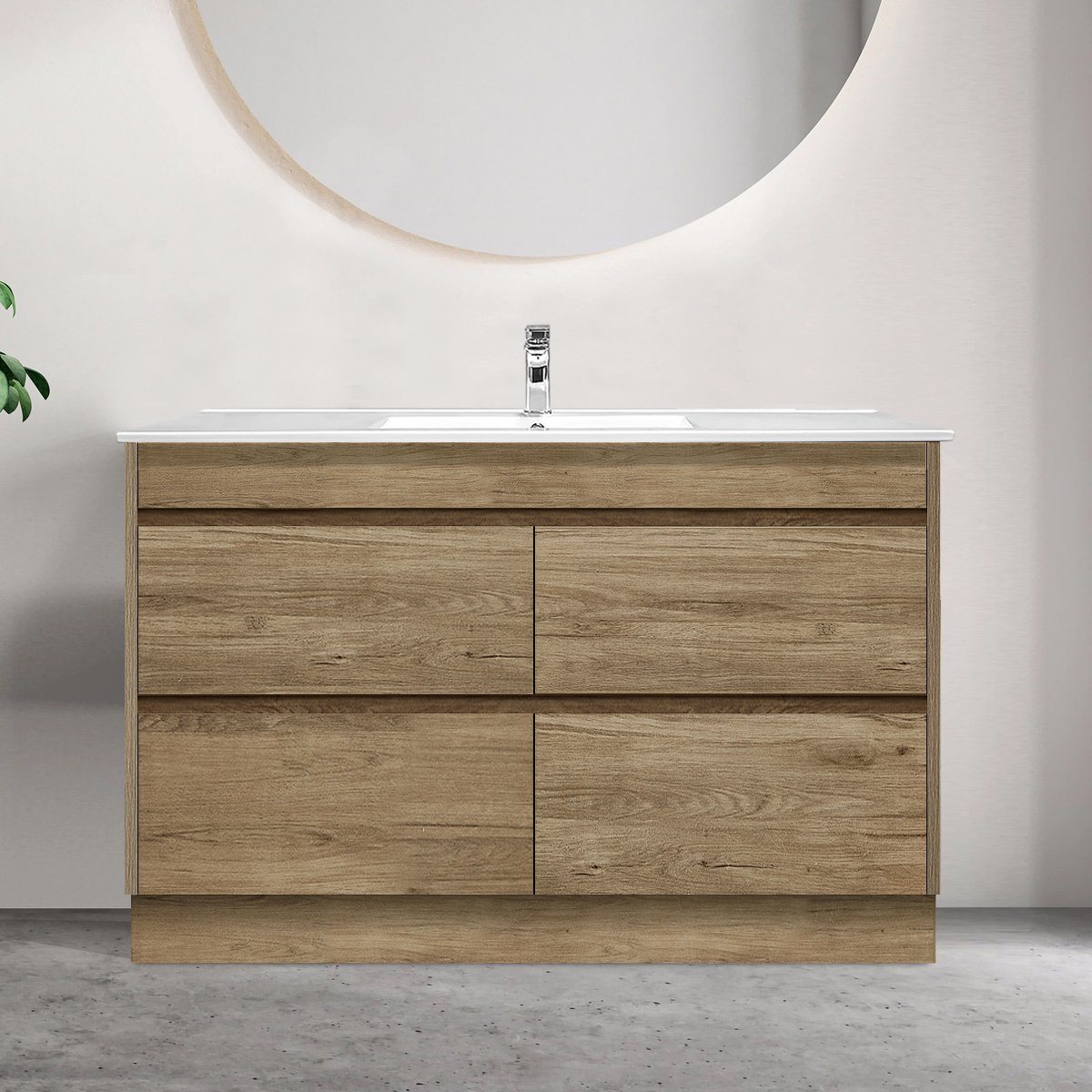 Logan Bathroom Tallboy Wall Hung Cabinet Oak Timber Look Melbourne Arova