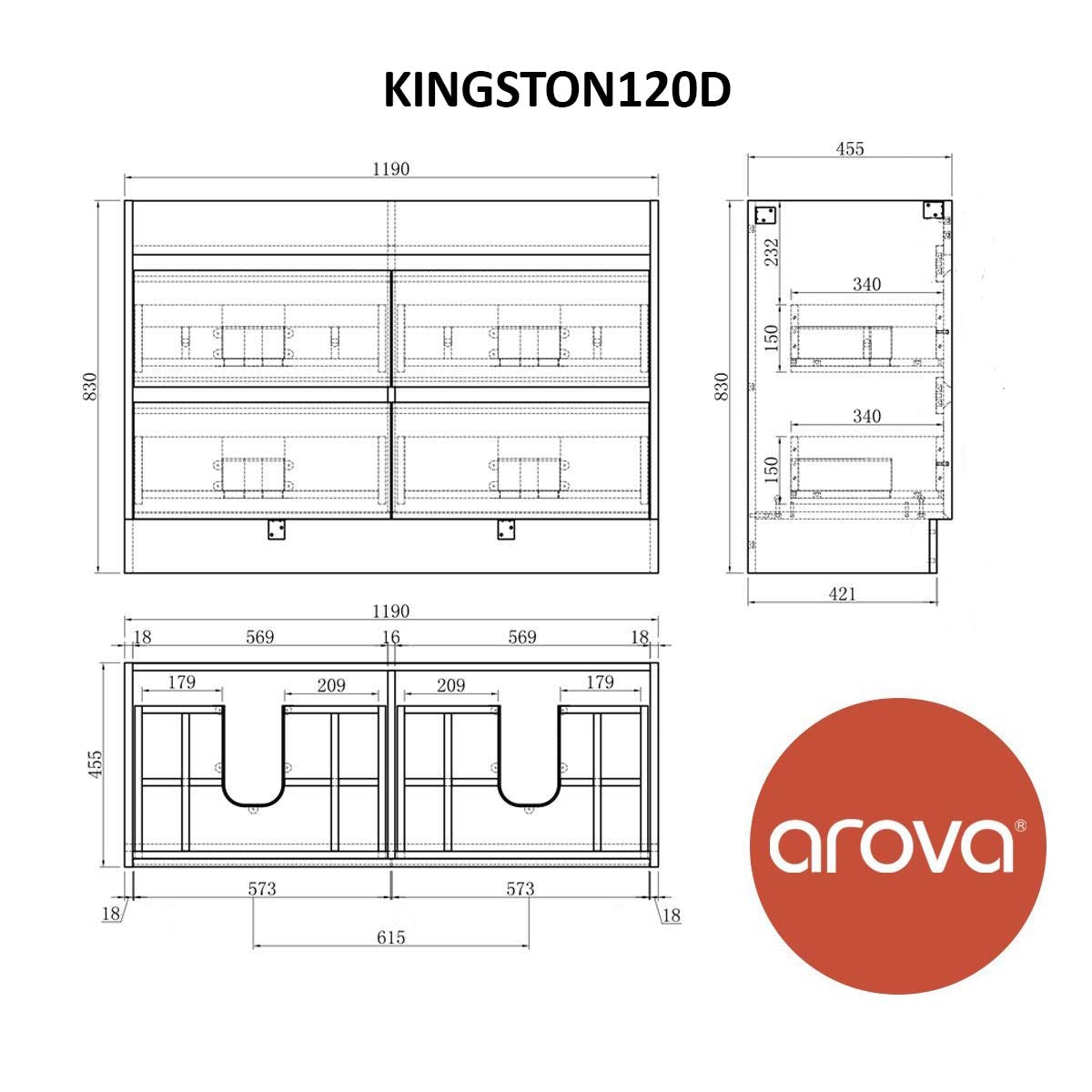 Kingston 120cm Bathroom Vanity Double Bowl Vanities & Mirrors Arova 