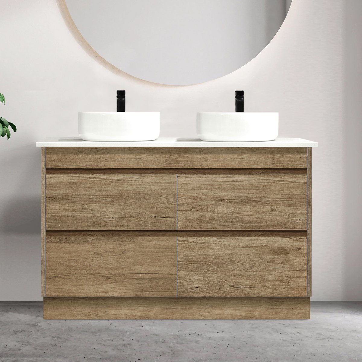 Kingston 120cm Bathroom Vanity Double Bowl Vanities & Mirrors Arova Bliss Quartz Stone Top 2XCB1108N-Round Gloss White Basin 