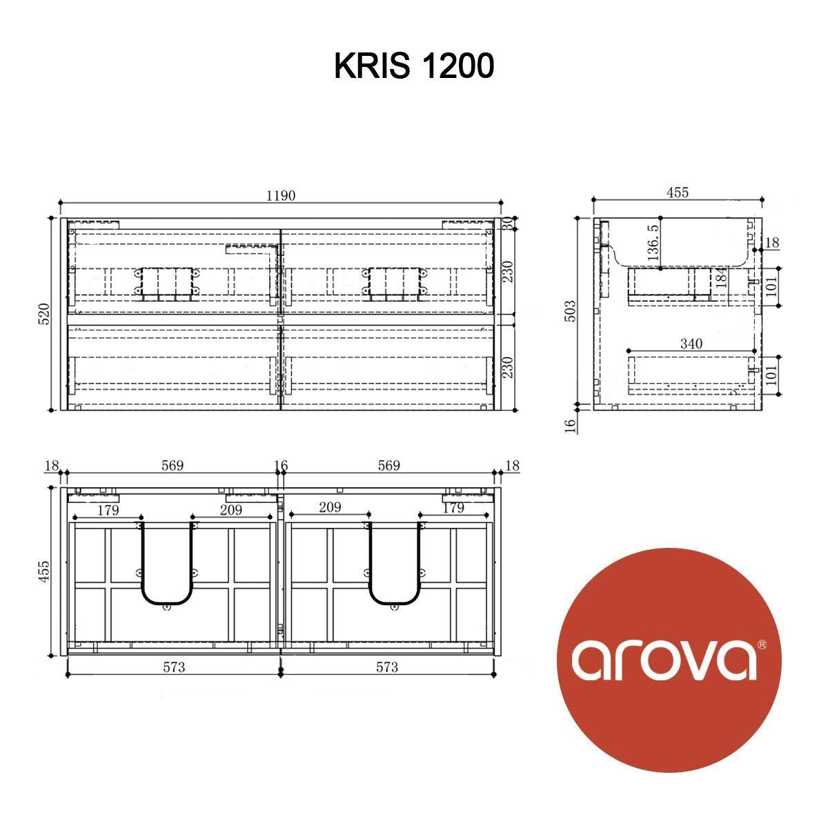 KRIS 120cm Oak Timber Wall Hung Double Vanity Vanities & Mirrors Arova 