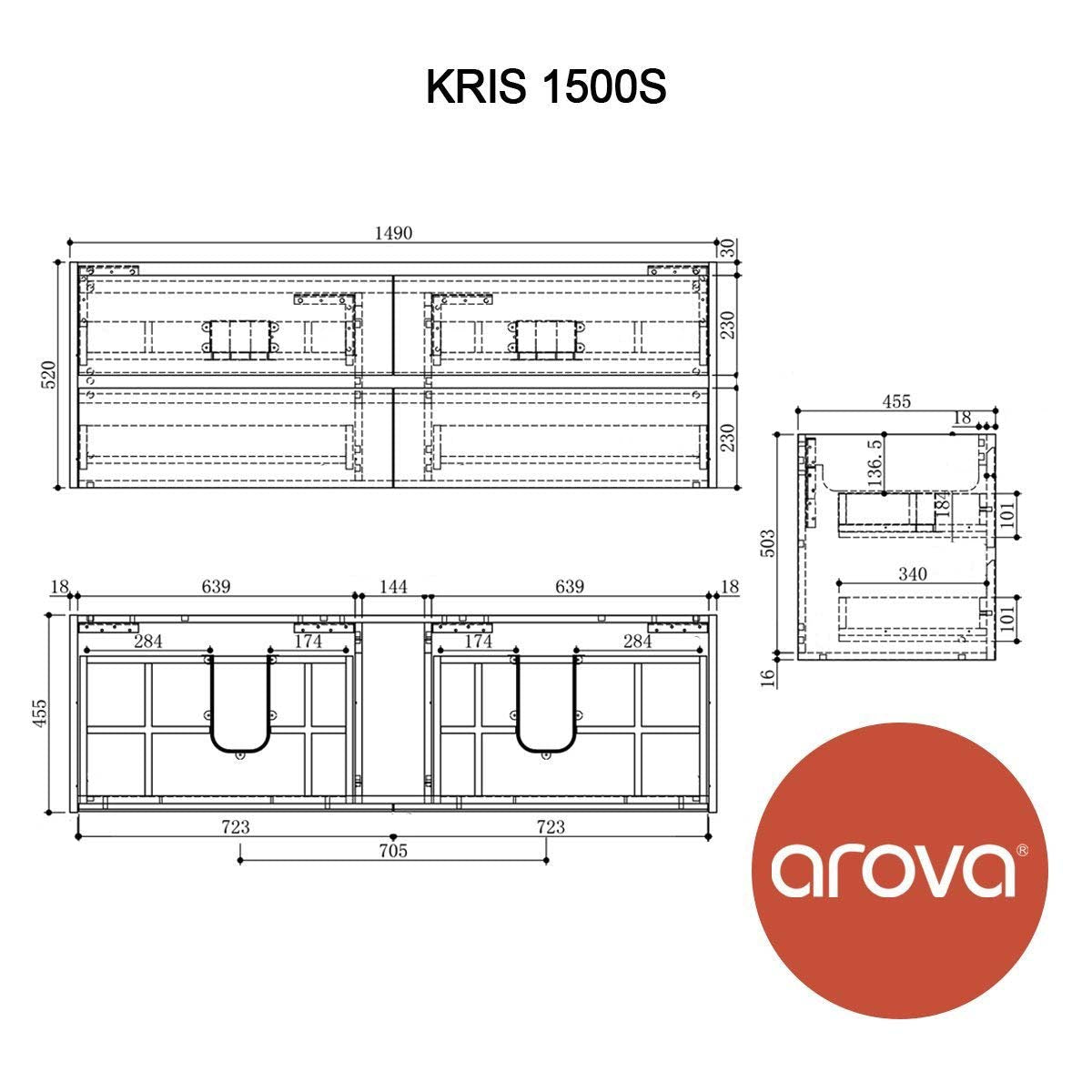 KRIS 150cm Oak Timber Wall Hung Vanity Vanities & Mirrors Arova 