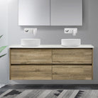 KRIS 150cm Oak Timber Wall Hung Vanity Vanities & Mirrors Arova BLISS Speckled Stone Top 2 x CB1108N-Round Gloss White Basin 