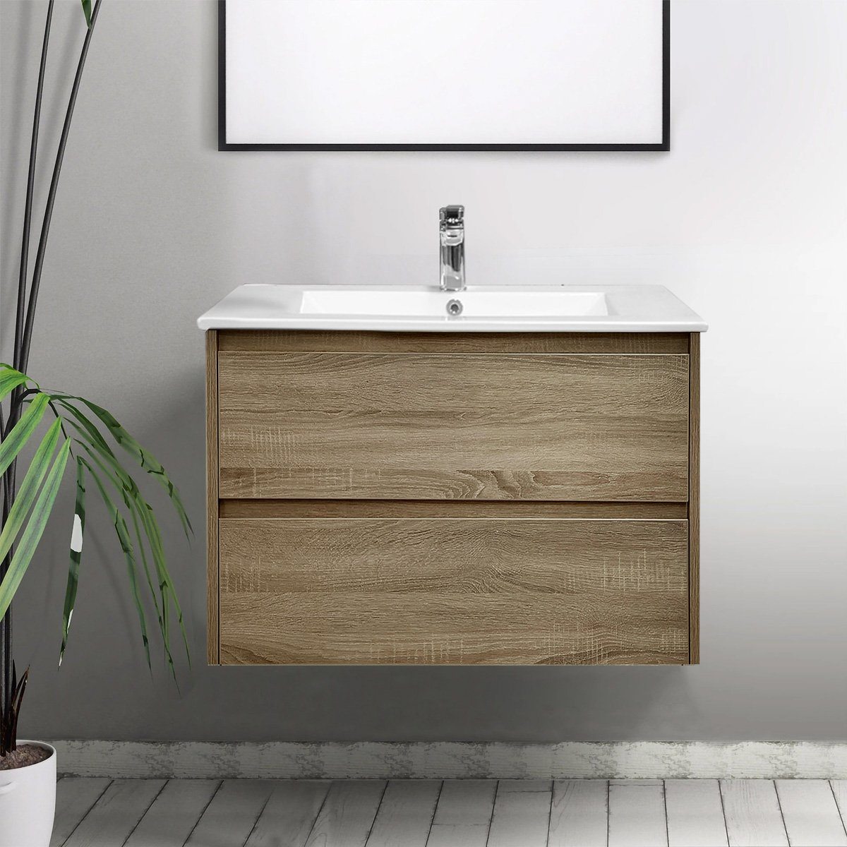 KRIS 75cm Timber Wall Hung Vanity Vanities & Mirrors Arova Ceramic Single Bowl Top - 