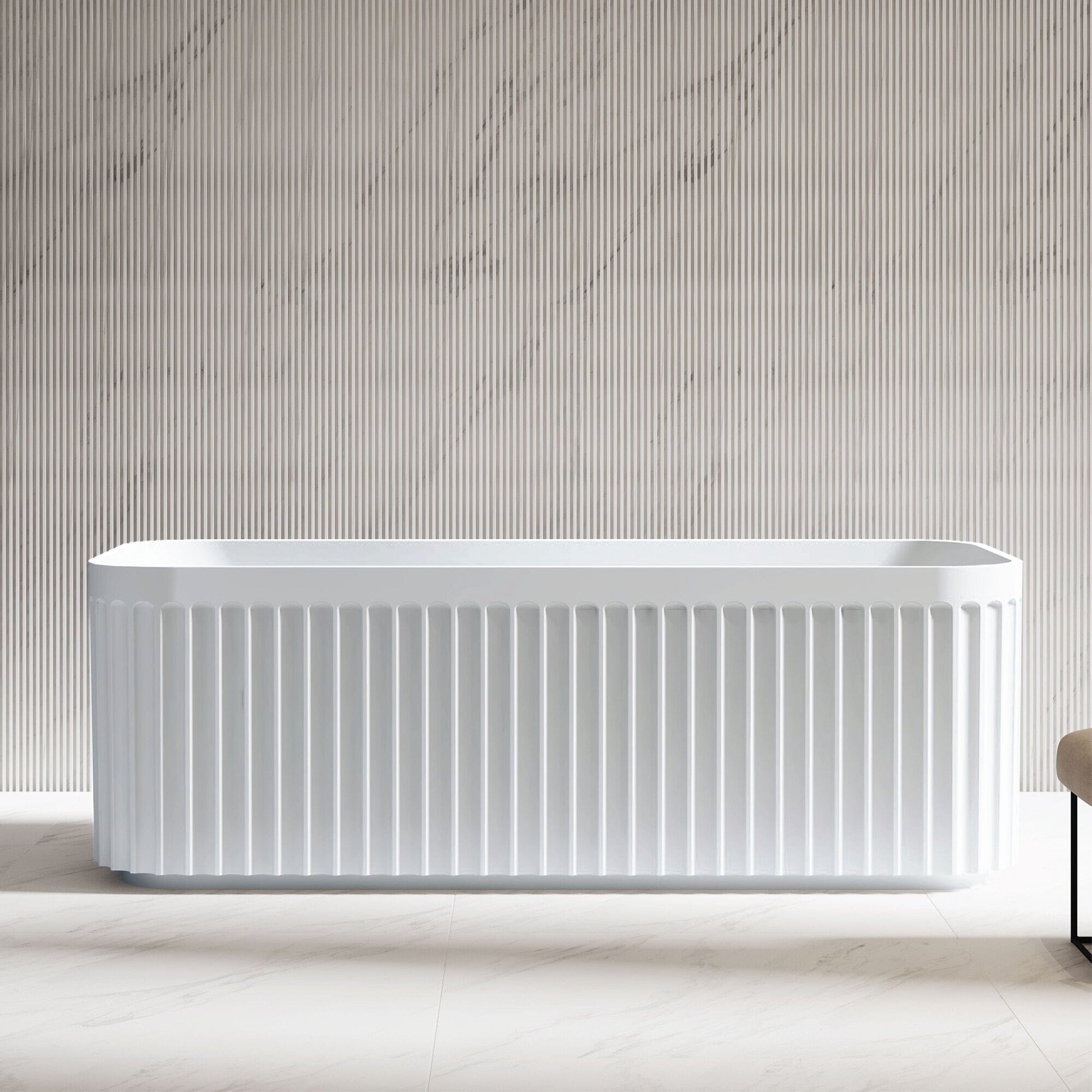 KUBO 1500mm Ribbed Groove Freestanding Bathtub Gloss White Baths Arova 