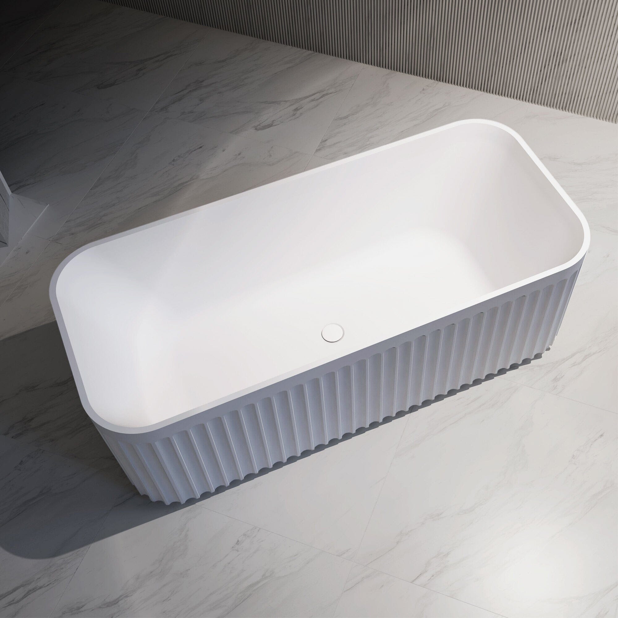 KUBO 1500mm Ribbed Groove Freestanding Bathtub Gloss White Baths Arova 