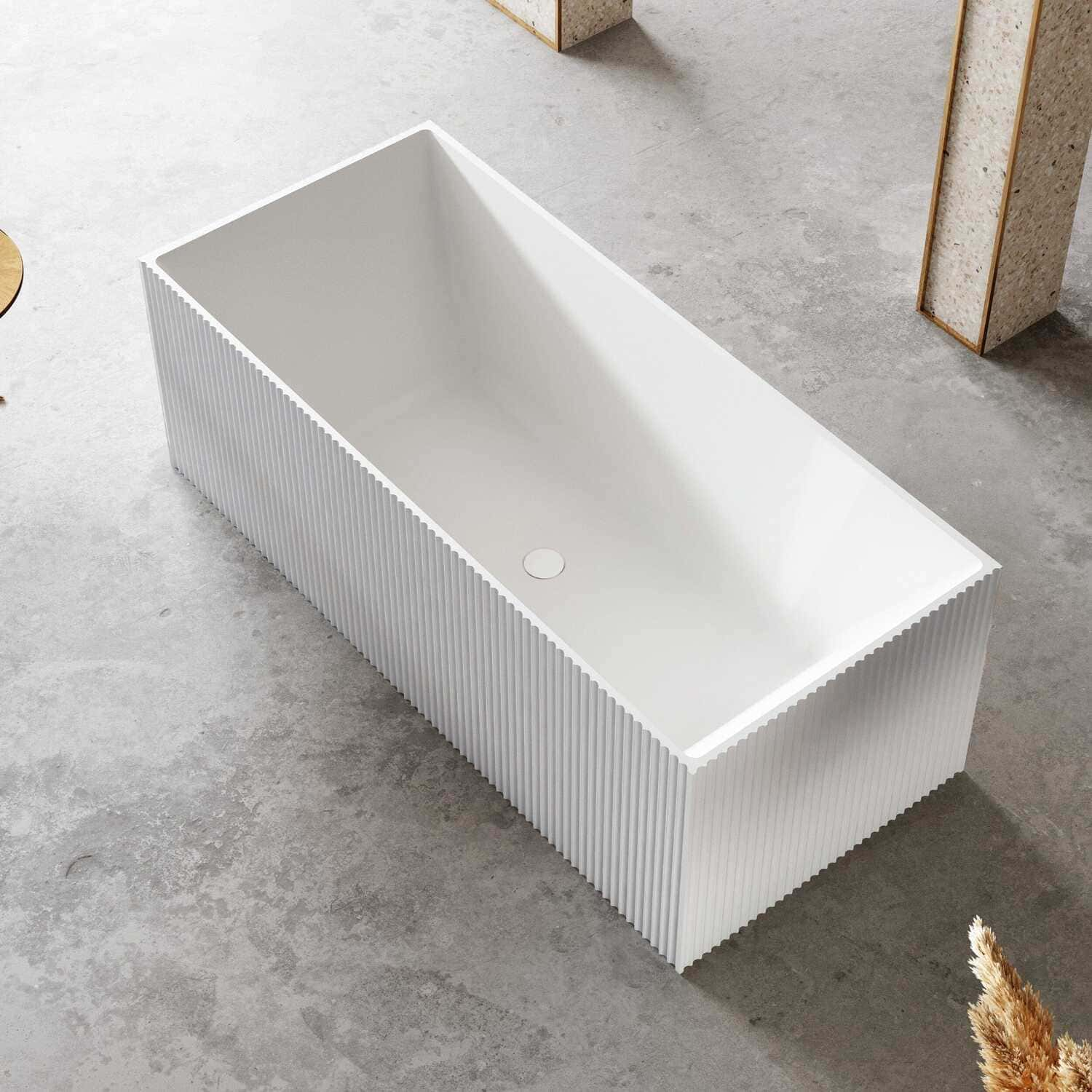 KYLA 1500mm V-Groove Fluted Square Free Standing Bathtub Gloss White Baths AROVA 