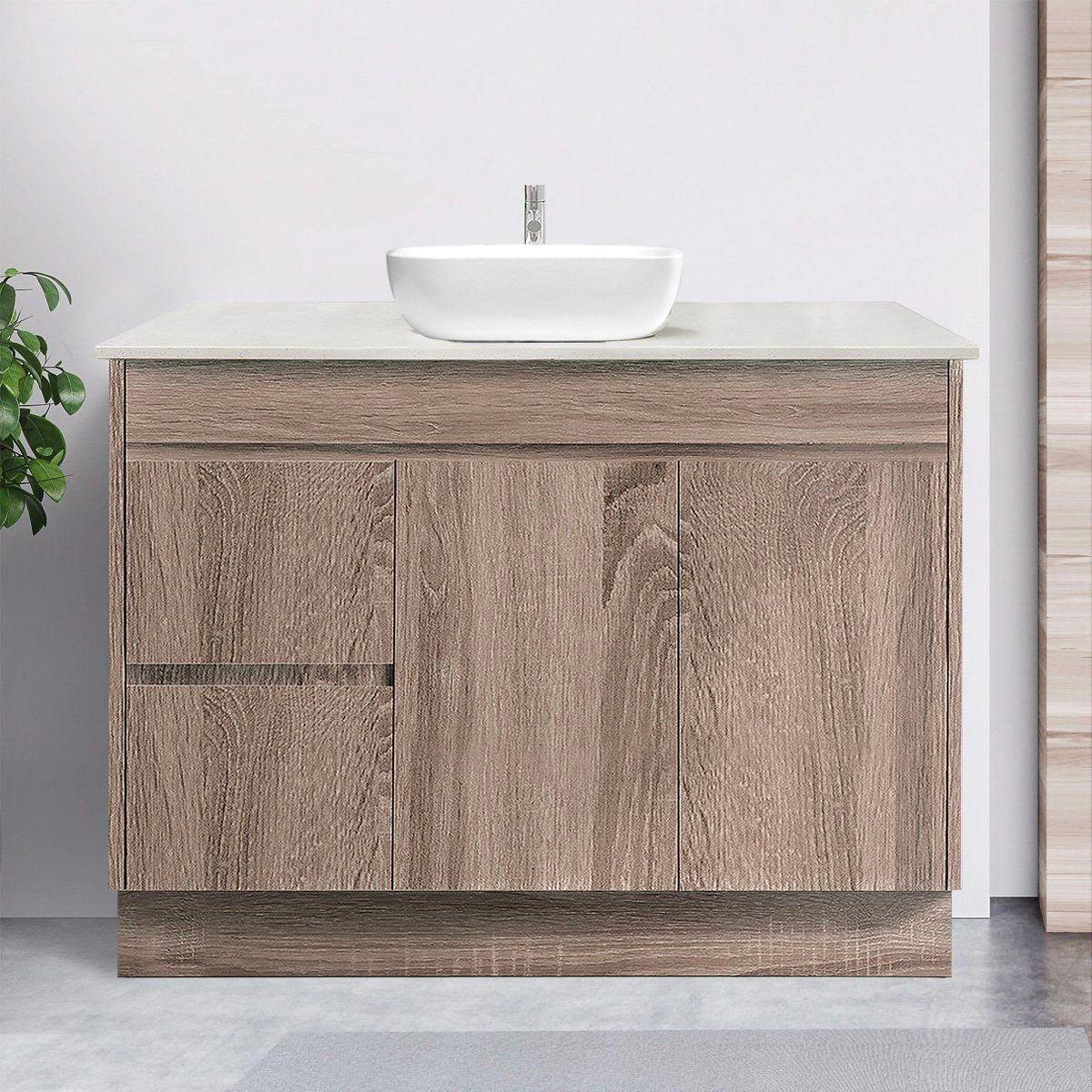 LOGAN 120cm Timber Bathroom Vanity Vanities & Mirrors Arova Bliss Quartz Stone Top Drawer on Left CB1201N-Square Gloss White Basin