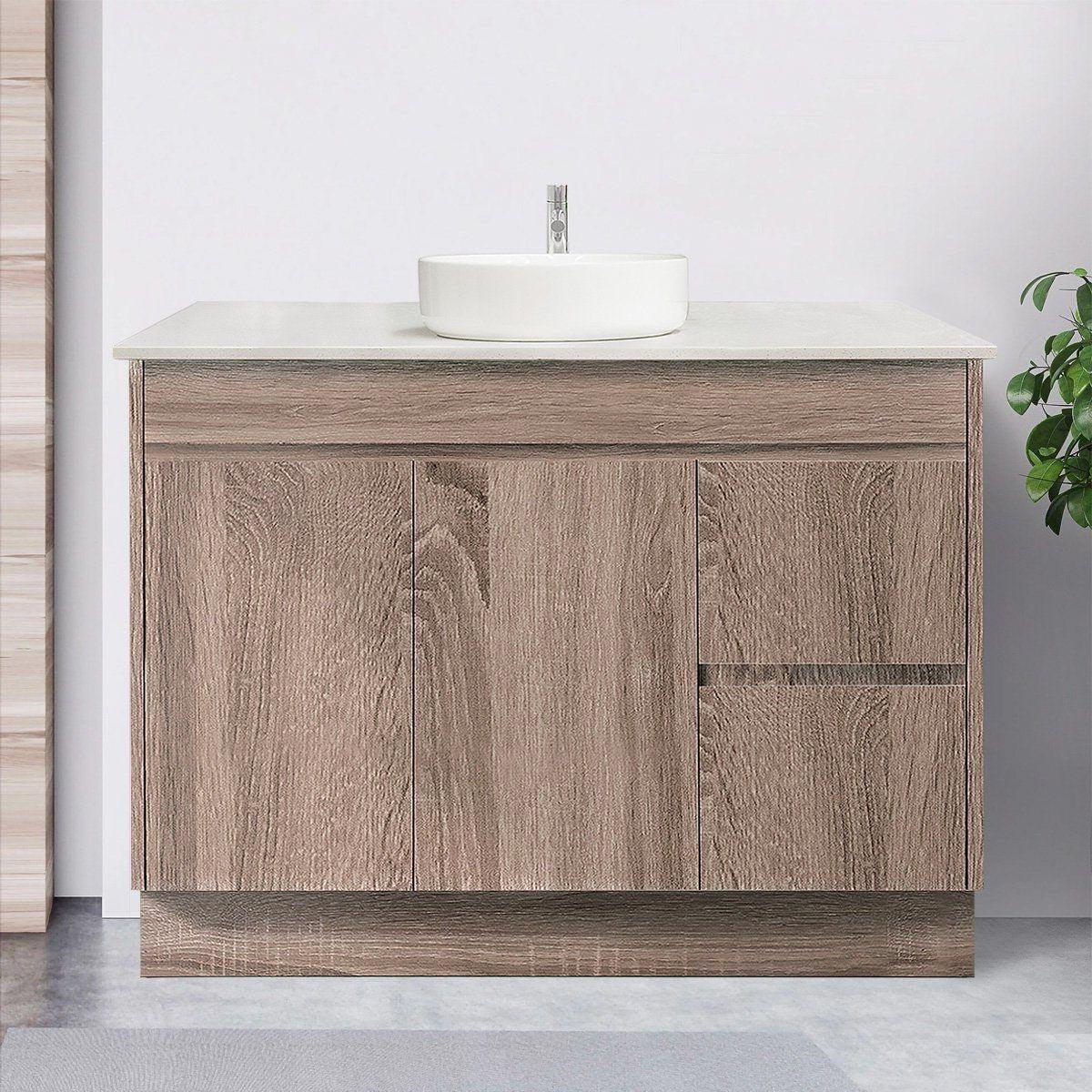 LOGAN 120cm Timber Bathroom Vanity Vanities & Mirrors Arova Bliss Quartz Stone Top Drawer on Right CB1108N-Round Gloss White Basin