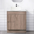 LOGAN 75cm Timber Vanity Vanities & Mirrors Arova Bliss Quartz Stone Top Drawer on Left CB1108N-Round Gloss White Basin