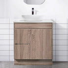 LOGAN 75cm Timber Vanity Vanities & Mirrors Arova Bliss Quartz Stone Top Drawer on Left CB1201N-Square Gloss White Basin