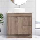 LOGAN 90cm Timber Vanity Vanities & Mirrors AROVA Bliss Quartz Stone Top Drawer on Right CB1108N-Round Gloss White Basin