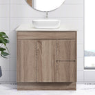 LOGAN 90cm Timber Vanity Vanities & Mirrors AROVA Bliss Quartz Stone Top Drawer on Right CB1201N-Square Gloss White Basin