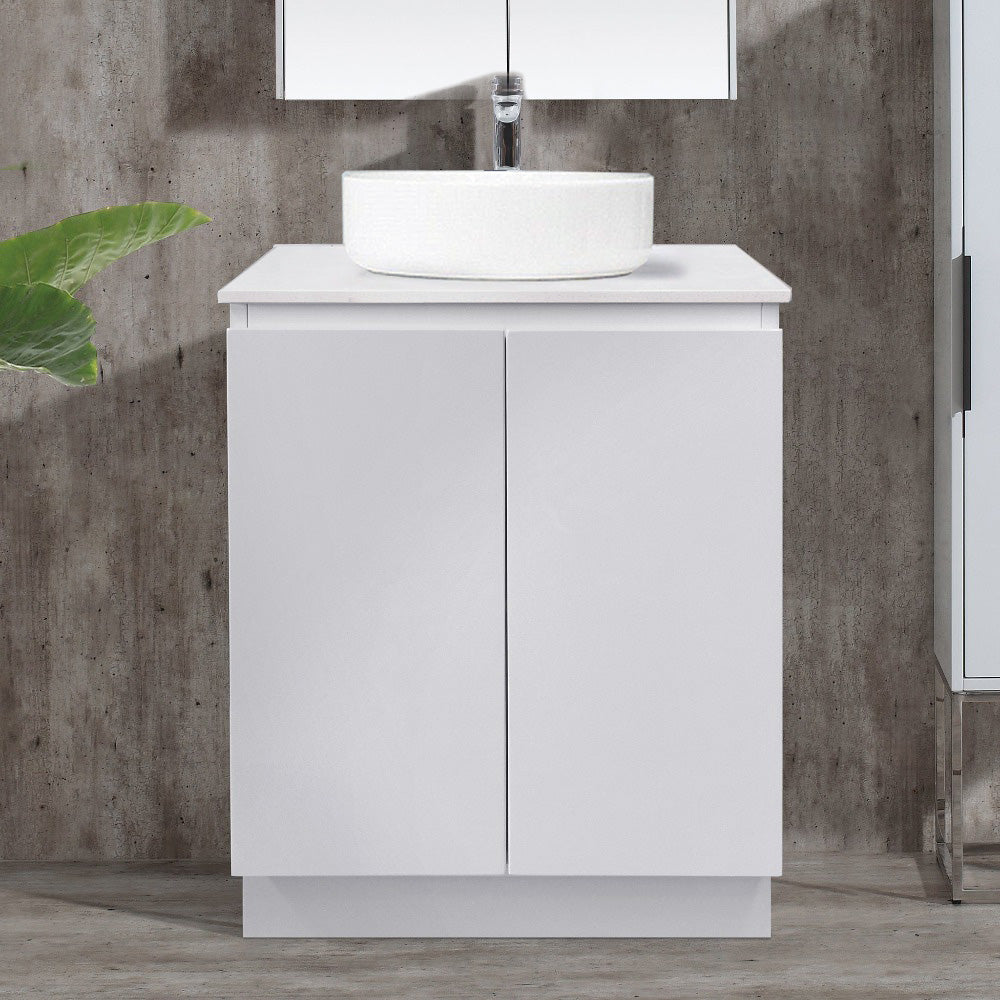 LUCA 60cm Bathroom Vanity Vanities & Mirrors Arova BLISS Speckled Stone Top CB1108N-Round Gloss White Basin 