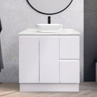 LUCA 90cm Vanity Free Standing Cabinet Vanities & Mirrors Arova Bliss Quartz Stone Top Right Hand Side CB1201N-Square Gloss White Basin