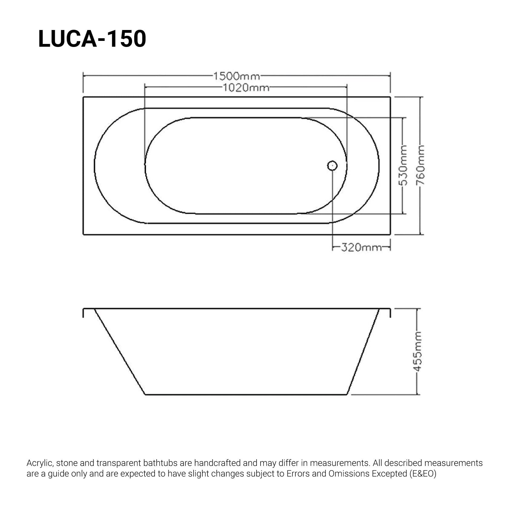 LUCA Reinforced Drop In Bathtub Acrylic Baths Arova 