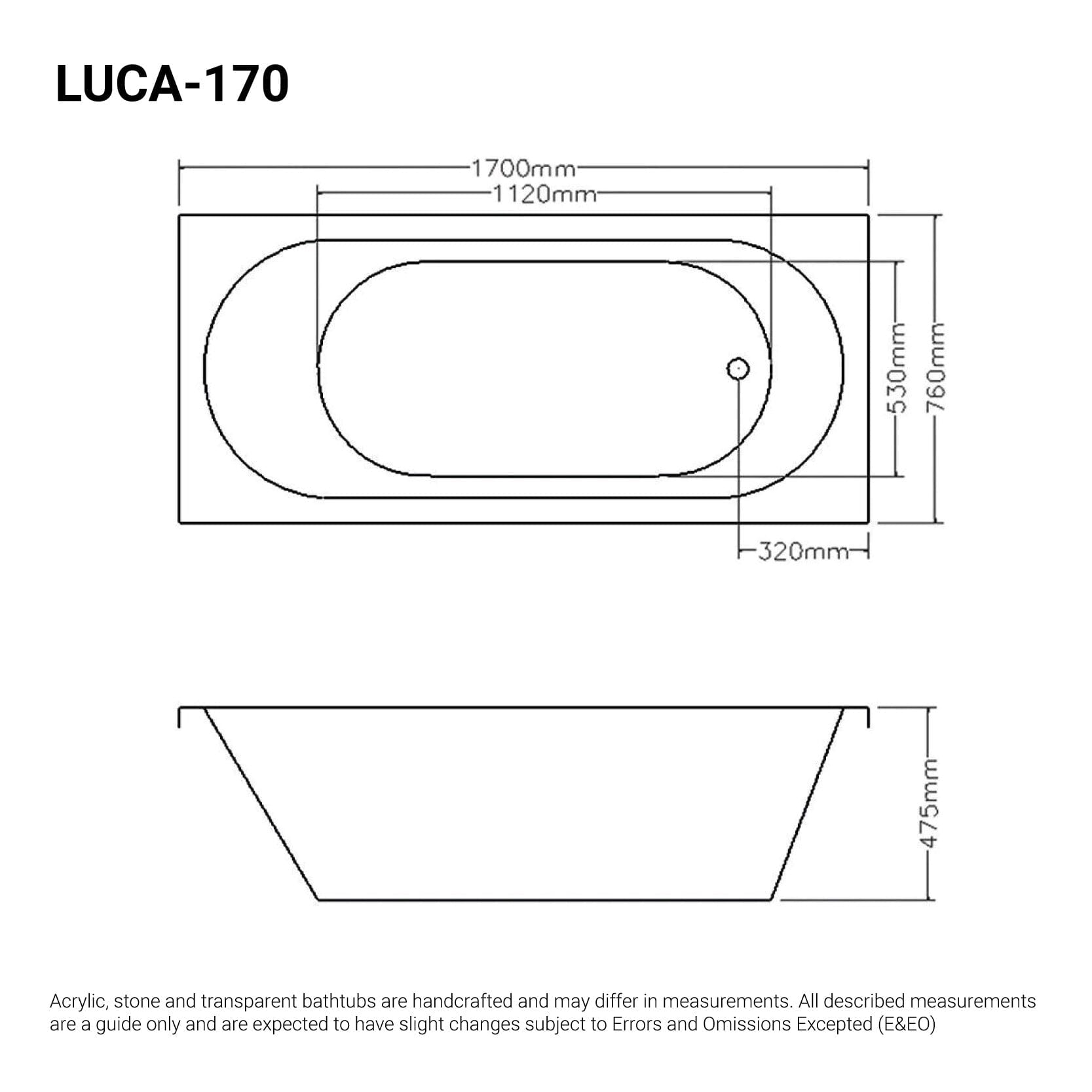 LUCA Reinforced Drop In Bathtub Acrylic Baths Arova 